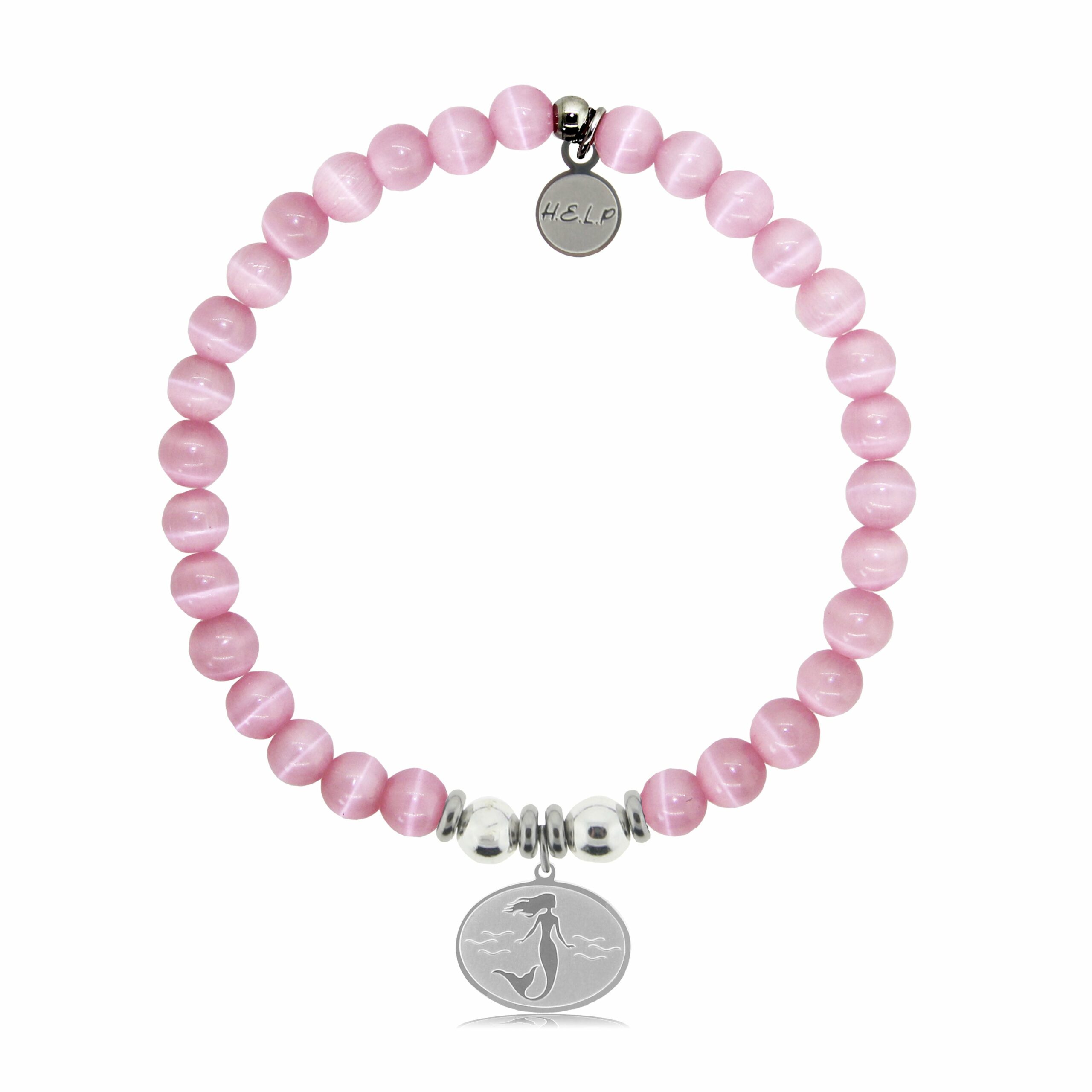 Mermaid Charm with Pink Cats Eye Charity Bracelet