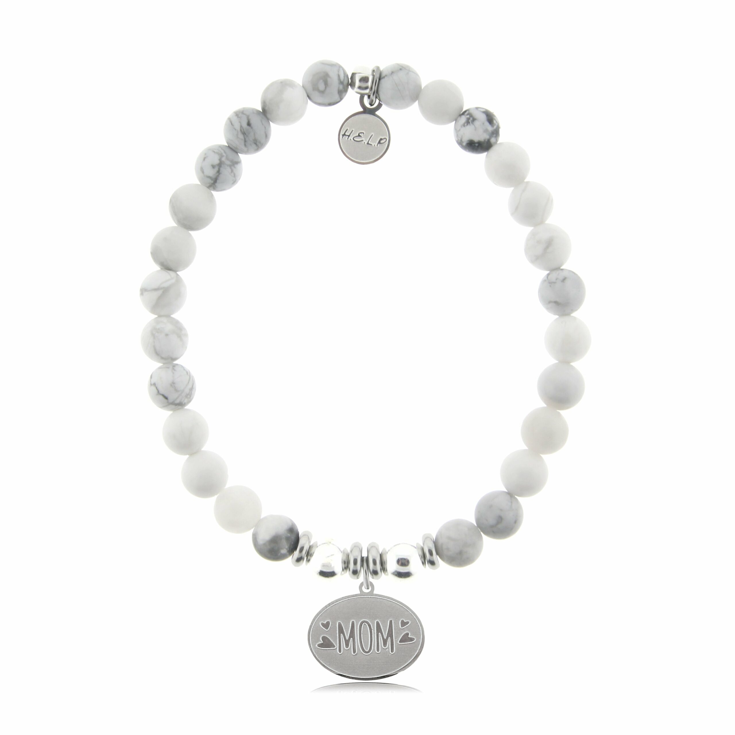 Mom Hearts Charm with Howlite Beads Charity Bracelet