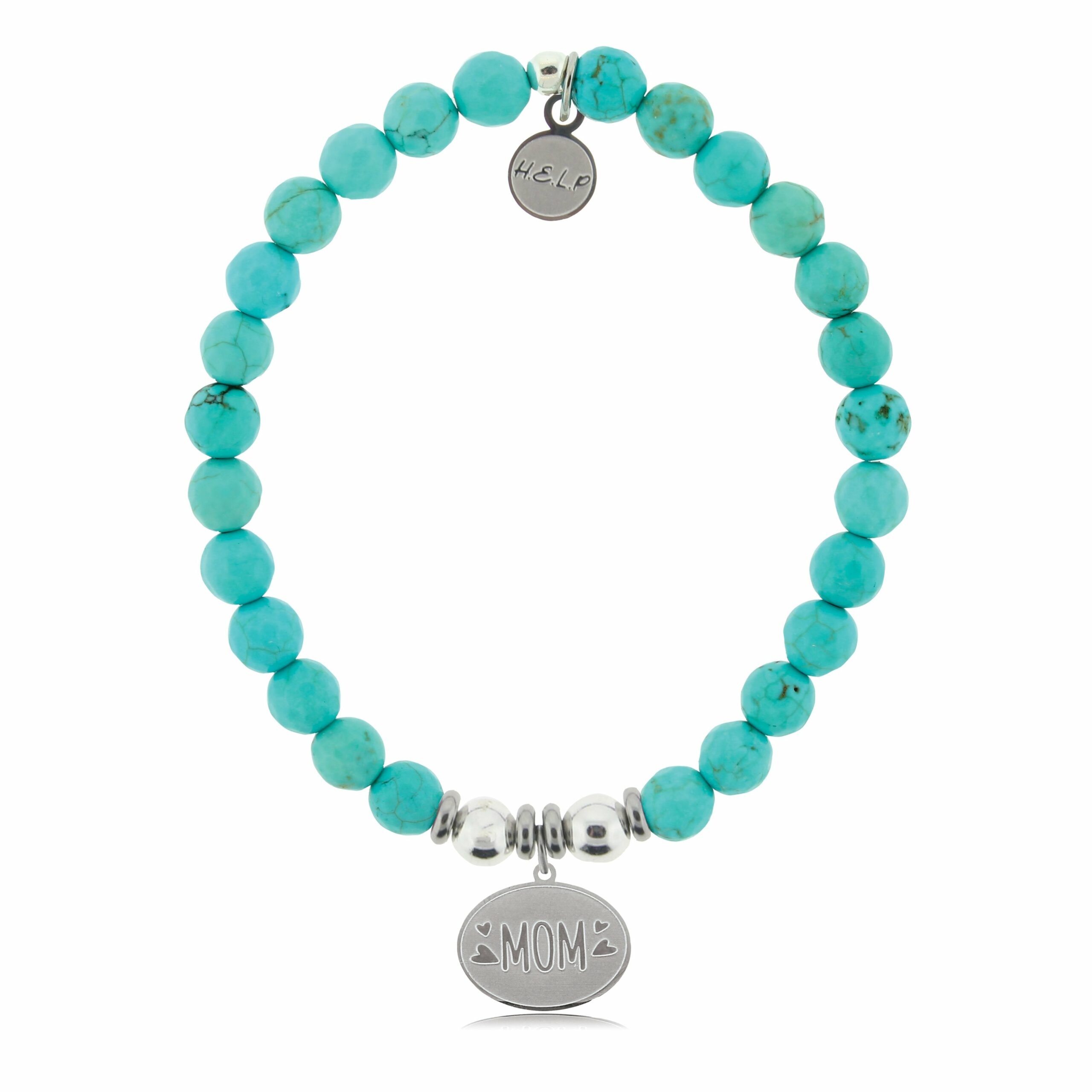 Mom Hearts Charm with Turquoise Beads Charity Bracelet