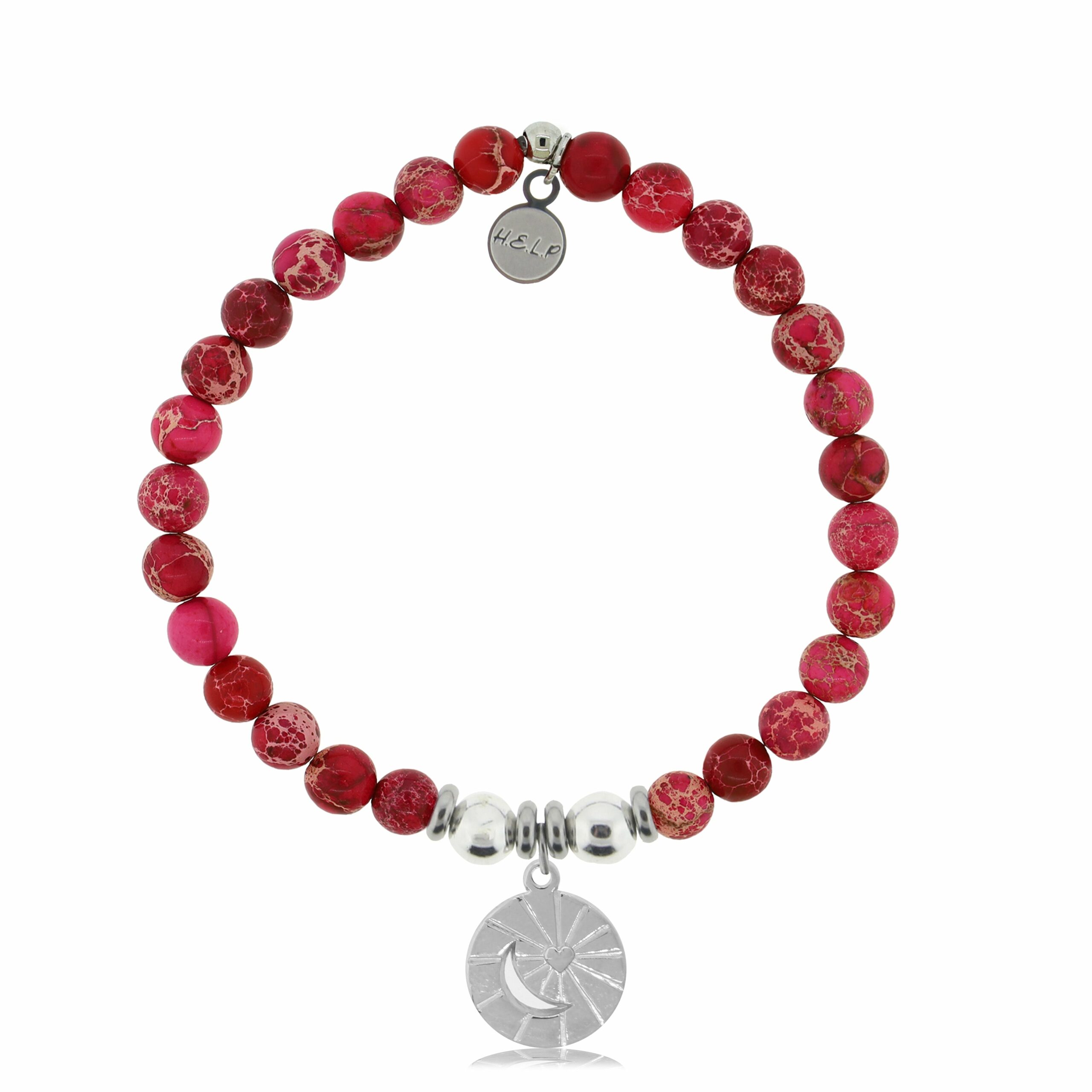 Moon and Back Charm with Cranberry Jasper Charity Bracelet