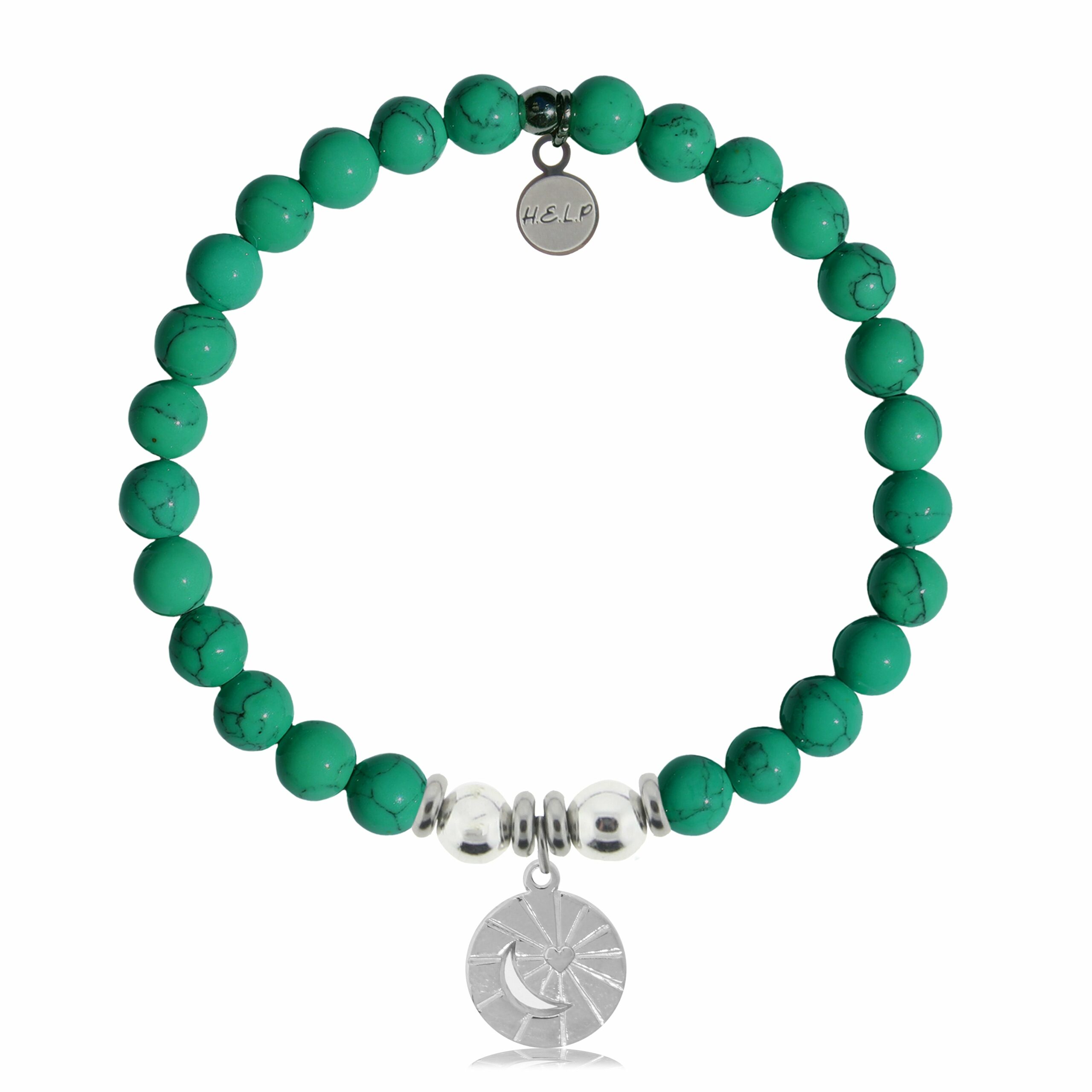 Moon and Back Charm with Green Howlite Charity Bracelet