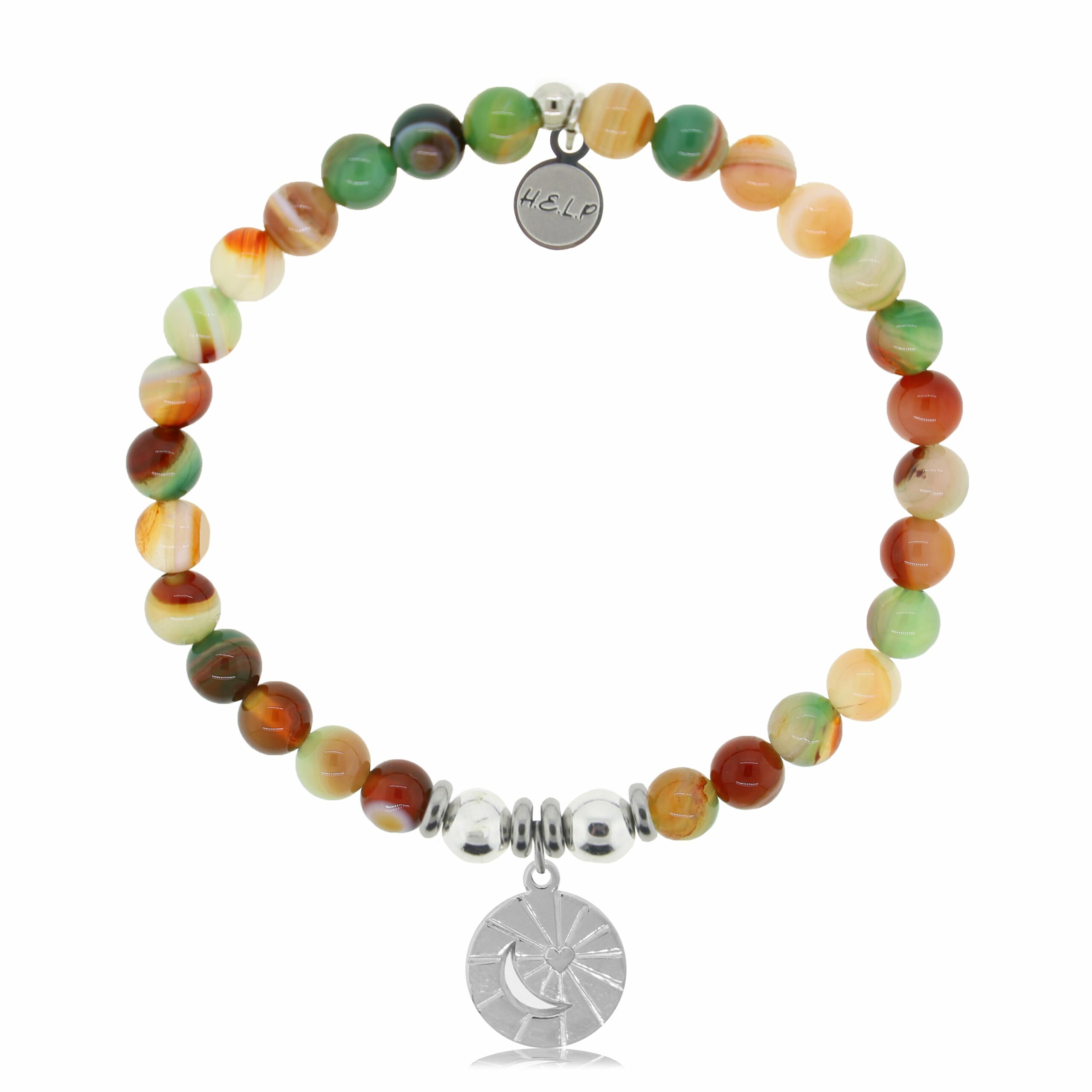 Moon and Back Charm with Multi Agate Charity Bracelet