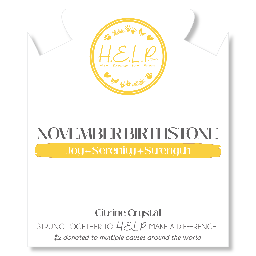 Birthstone Collection – November Citrine Crystal Charm with White Cats Eye Charity Bracelet