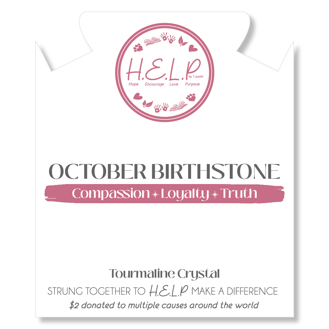 Birthstone Collection – October Tourmaline Crystal Charm with White Cats Eye Charity Bracelet