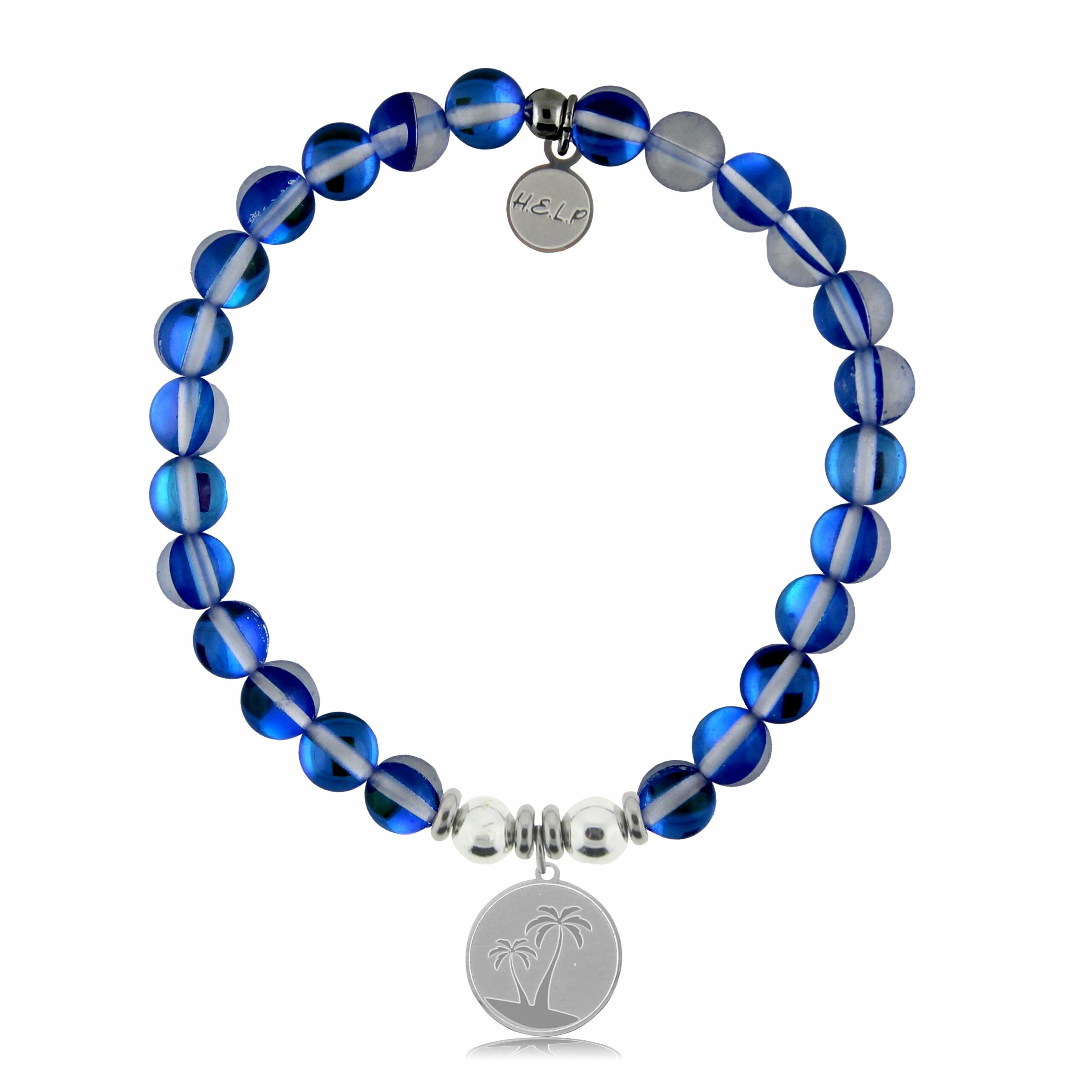 Palm Tree Charm with Blue Opalescent Charity Bracelet