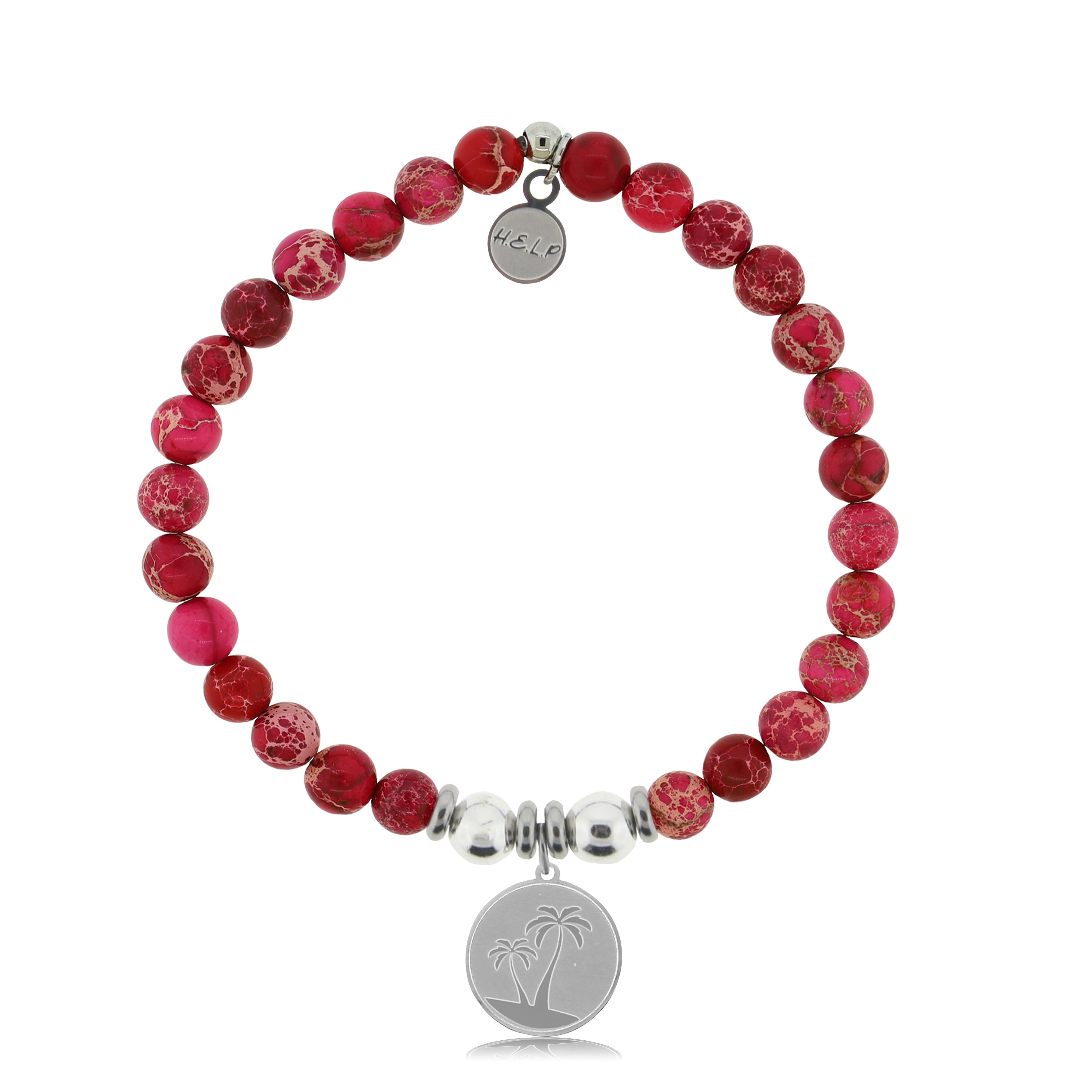 Palm Tree Charm with Cranberry Jasper Charity Bracelet