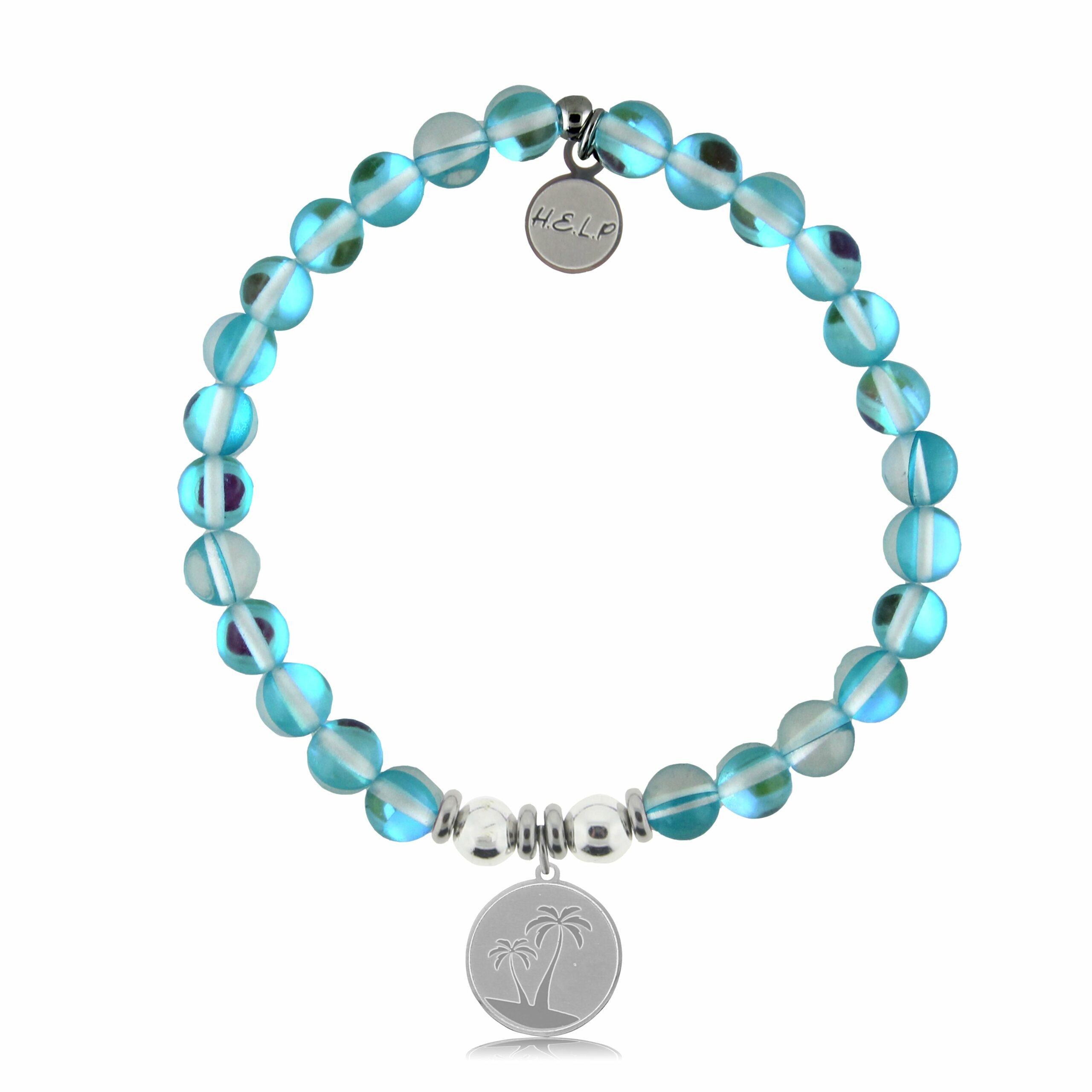 Palm Tree Charm with Light Blue Opalescent Charity Bracelet