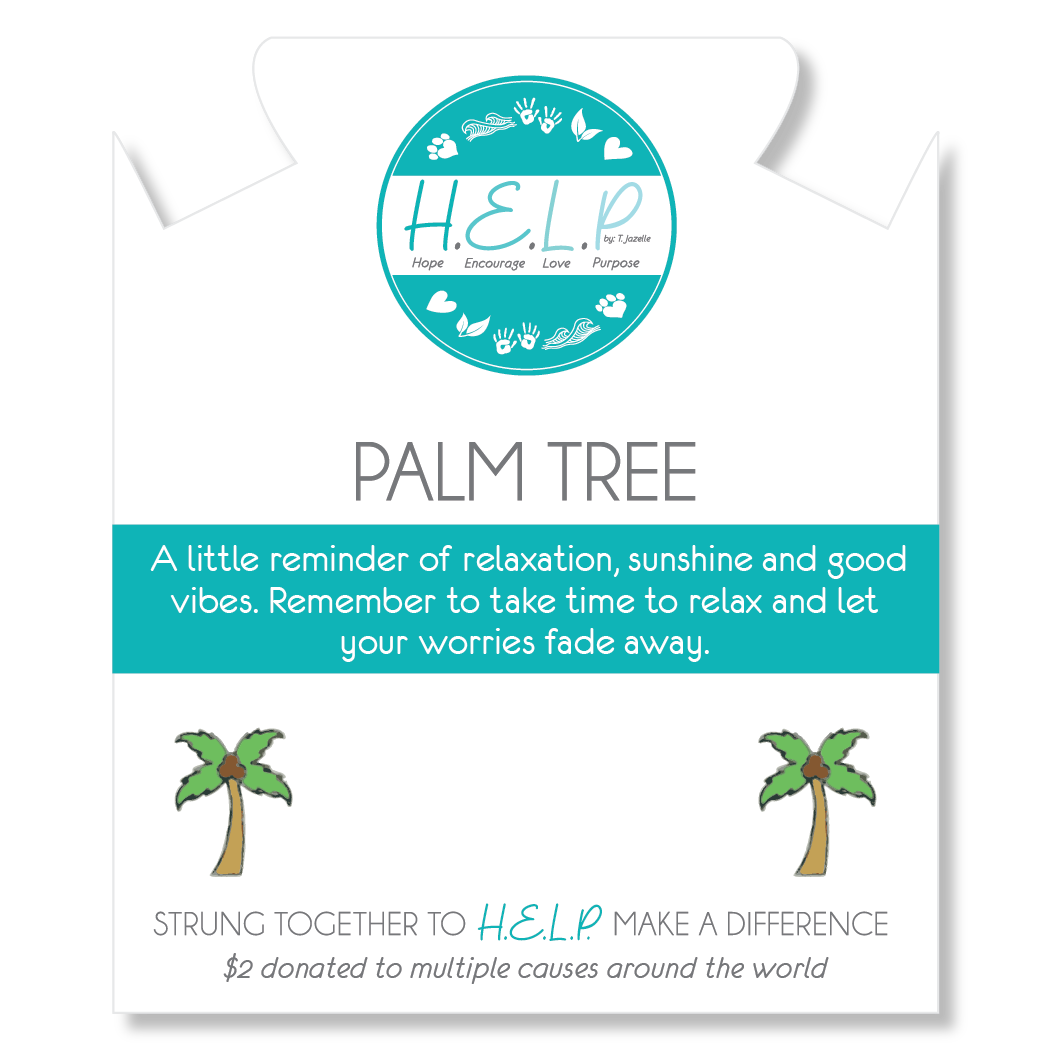 Palm Tree Enamel Charm with Blue and White Jade Charity Bracelet