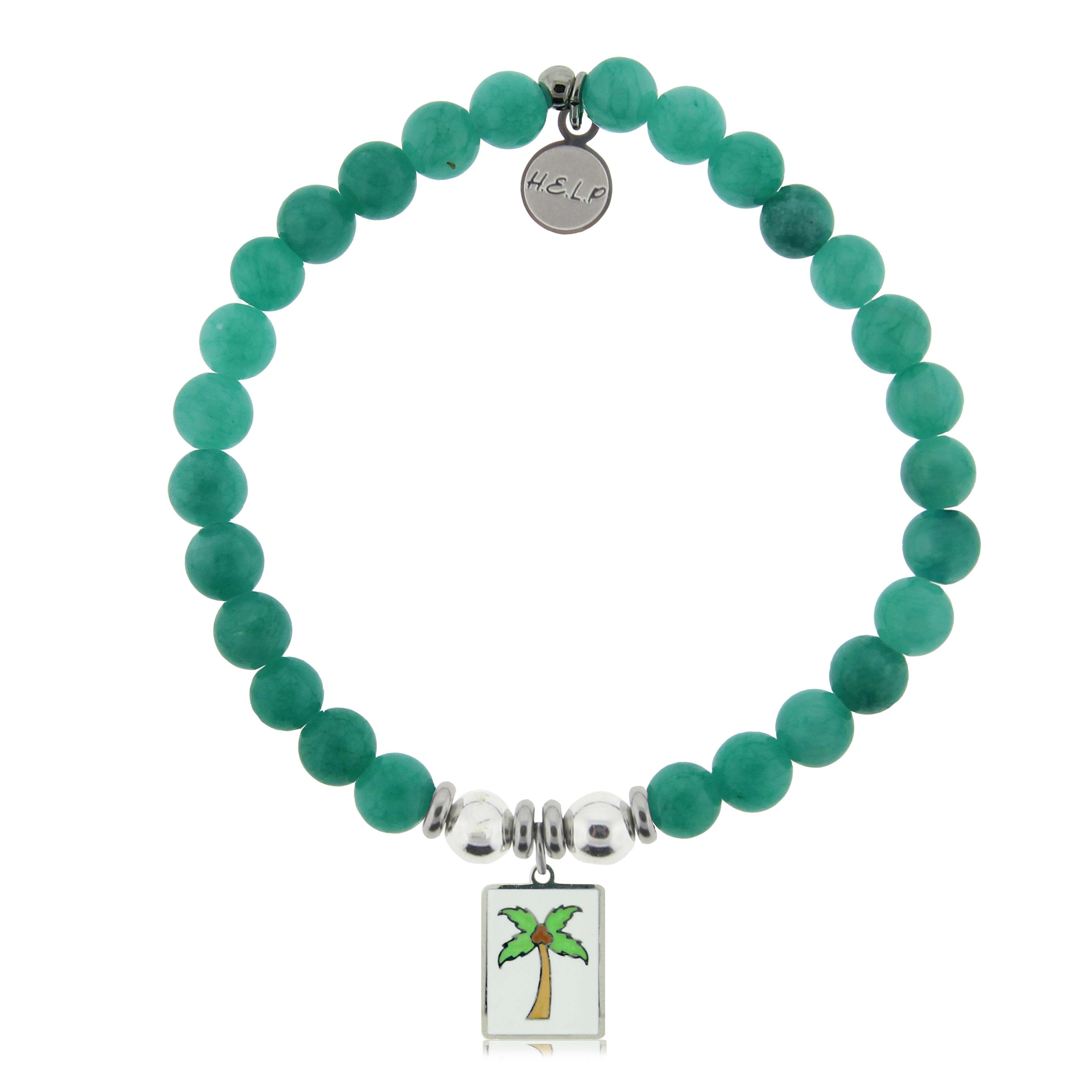 Palm Tree Enamel Charm with Caribbean Jade Charity Bracelet