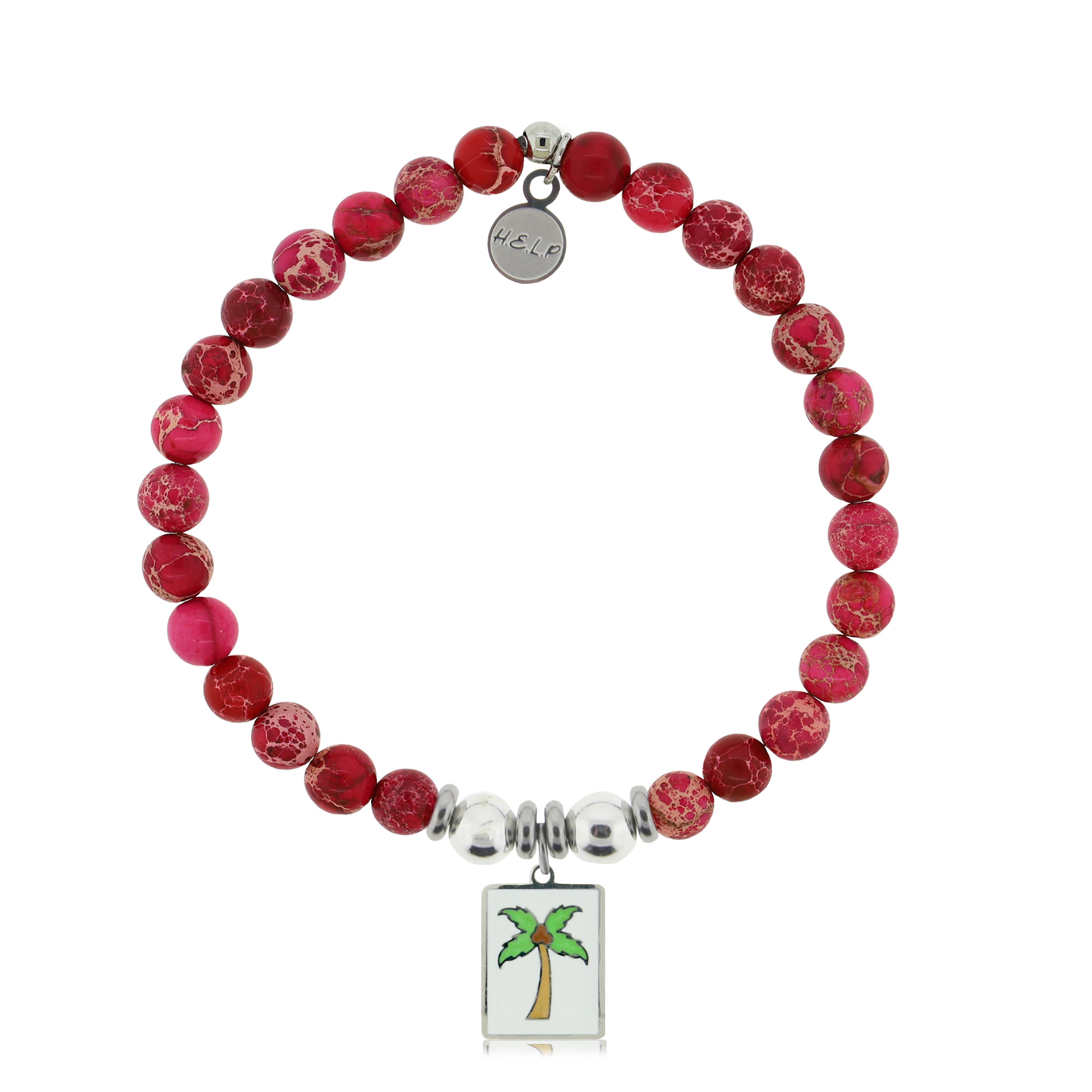 Palm Tree Enamel Charm with Cranberry Jasper Charity Bracelet