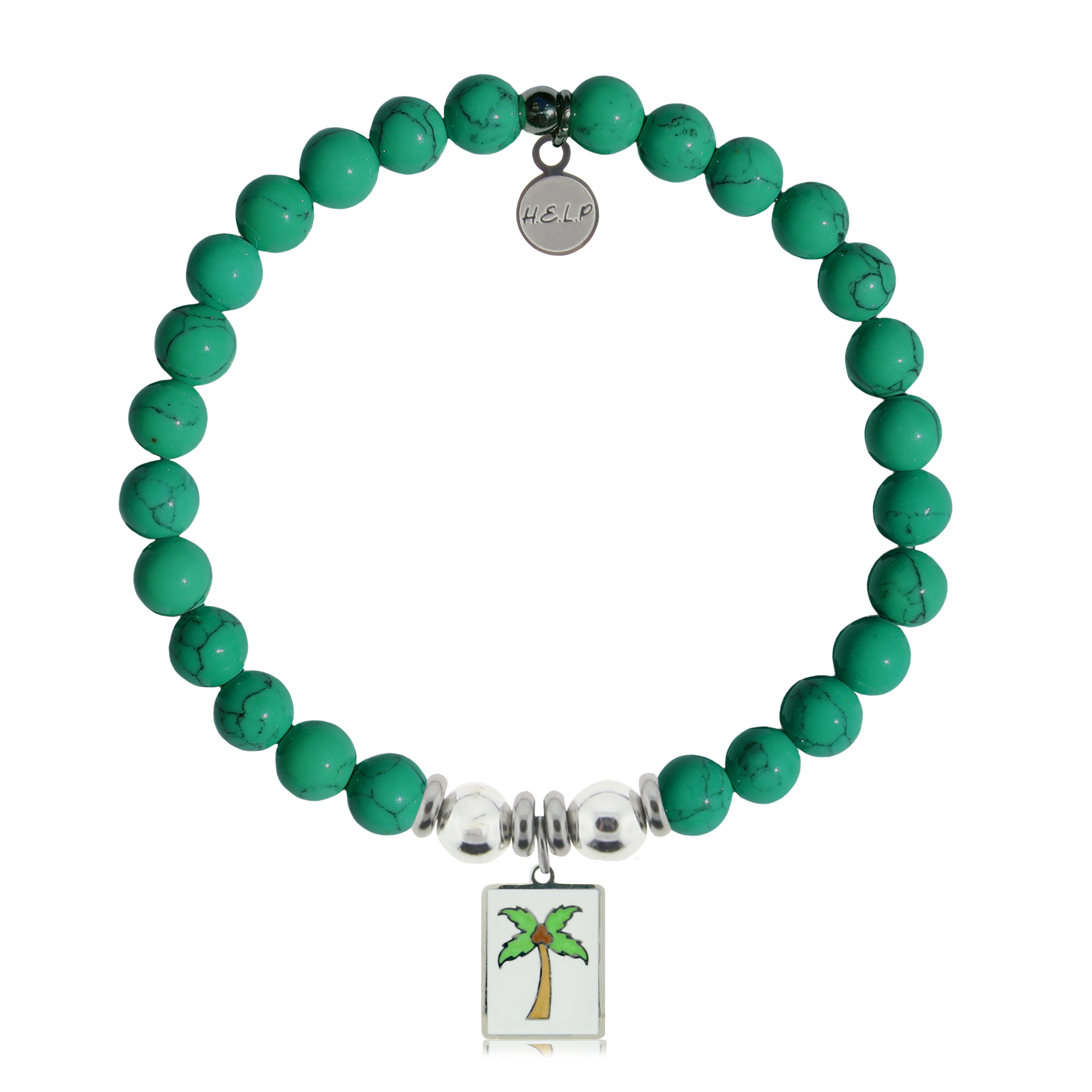 Palm Tree Enamel Charm with Green Howlite Charity Bracelet