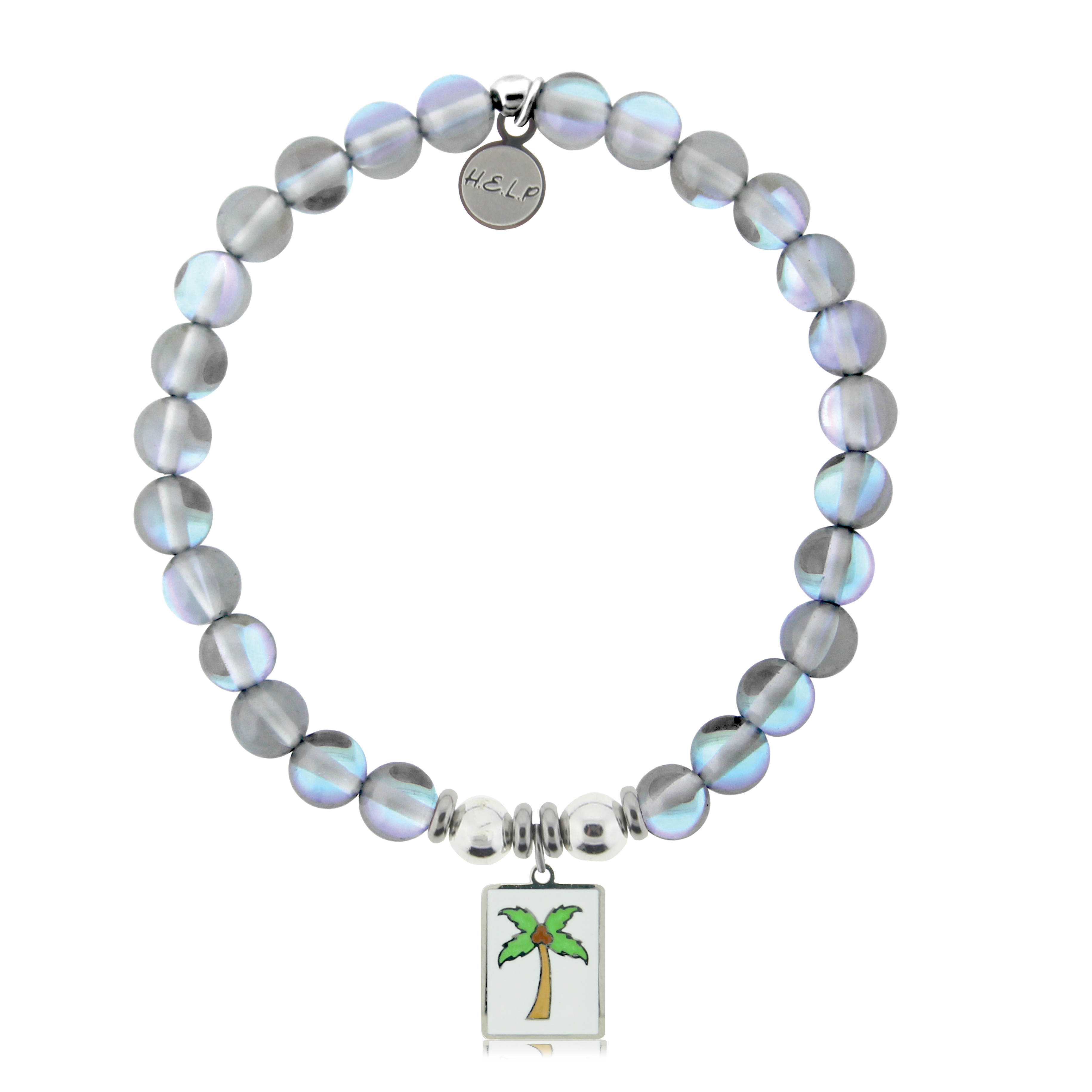 Palm Tree Enamel Charm with Grey Opalescent Charity Bracelet