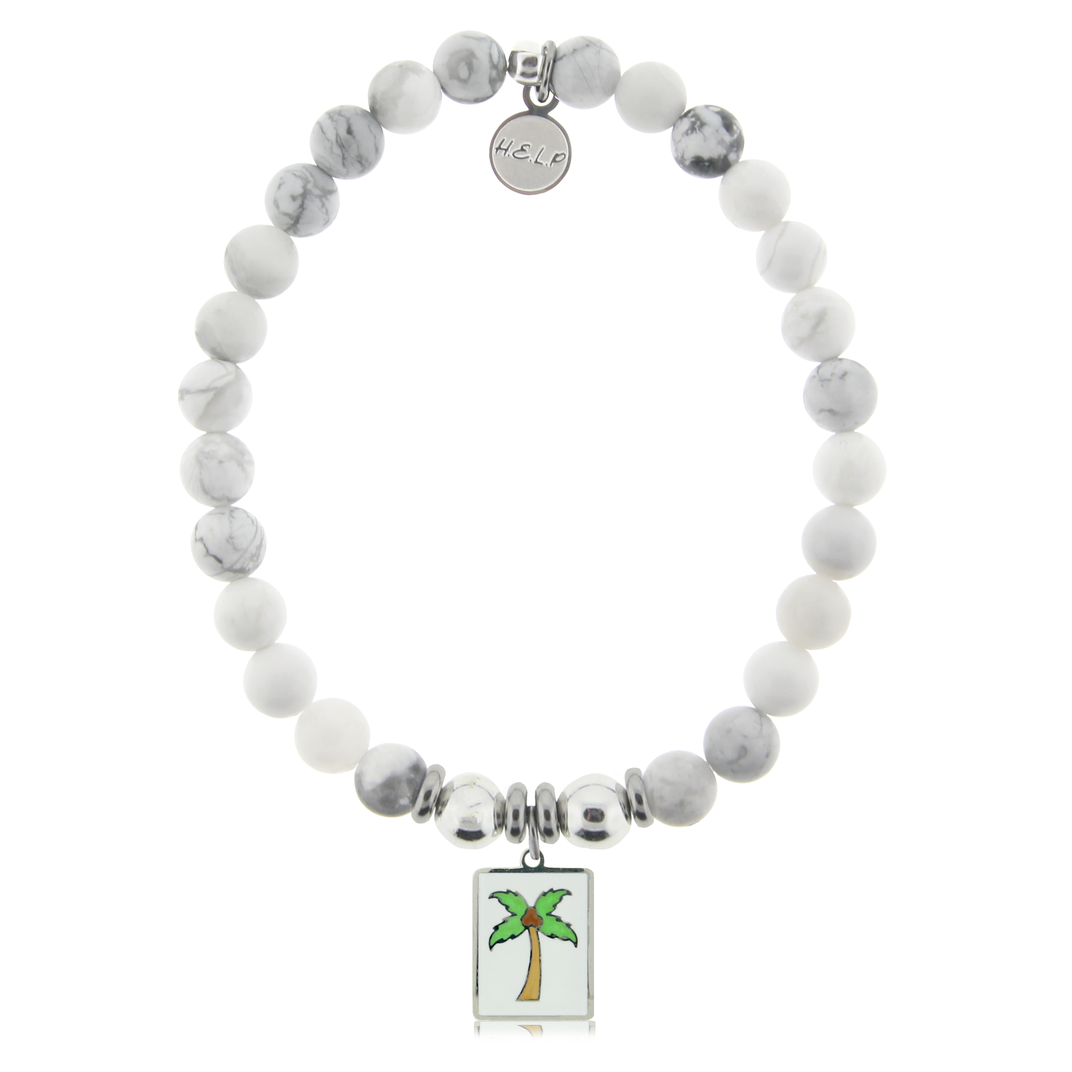 Palm Tree Enamel Charm with Howlite Charity Bracelet