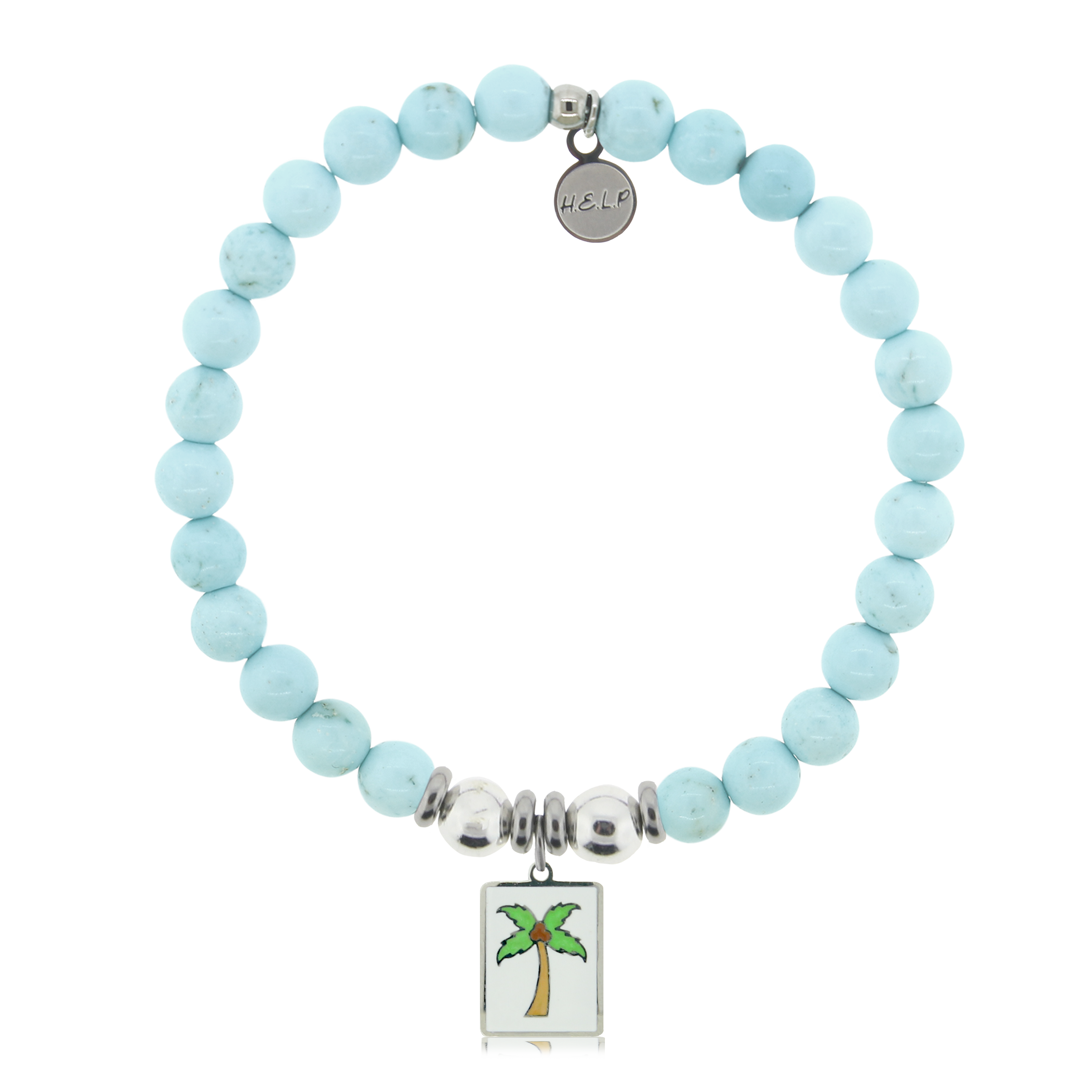 Palm Tree Enamel Charm with Larimar Magnesite Charity Bracelet