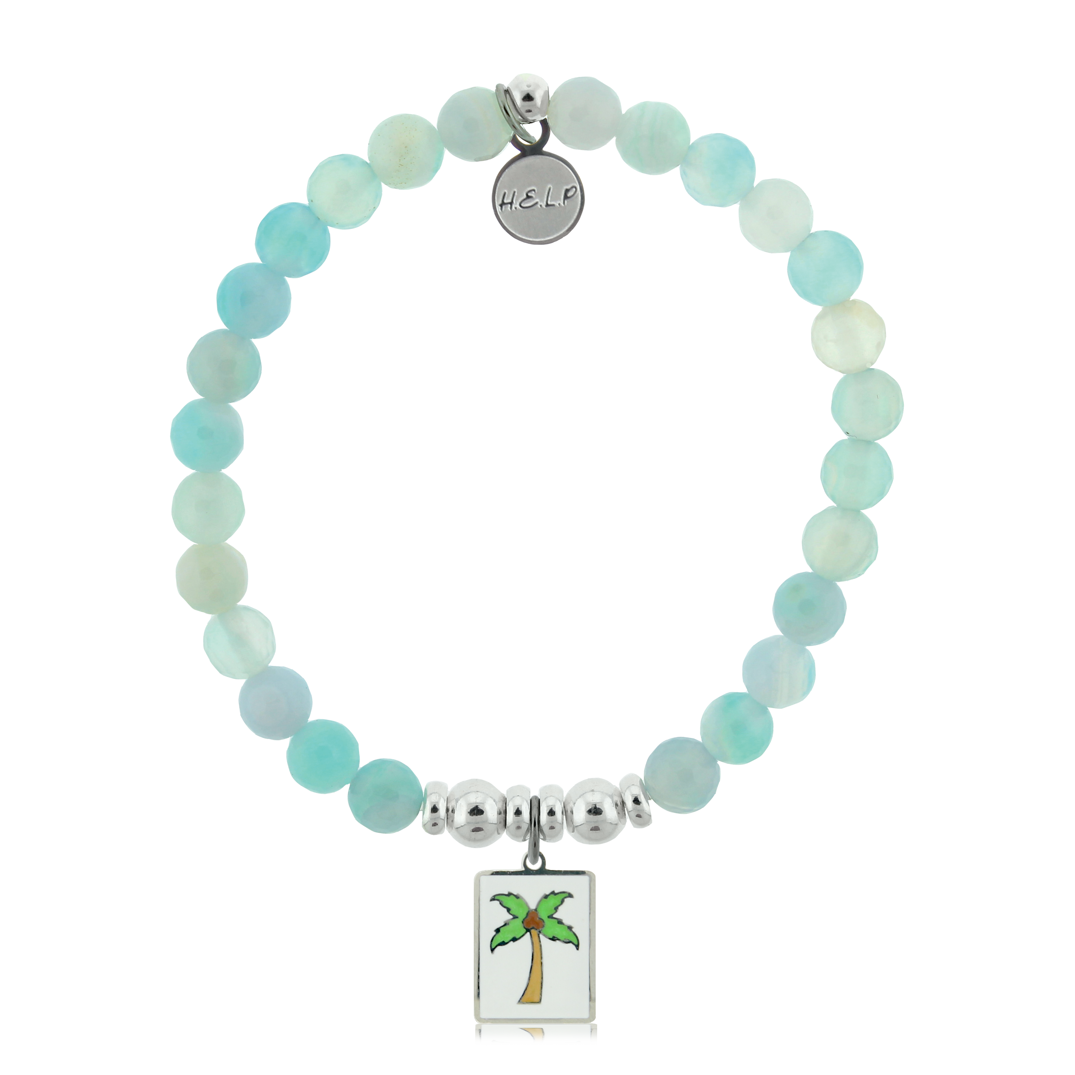 Palm Tree Enamel Charm with Light Blue Agate Charity Bracelet