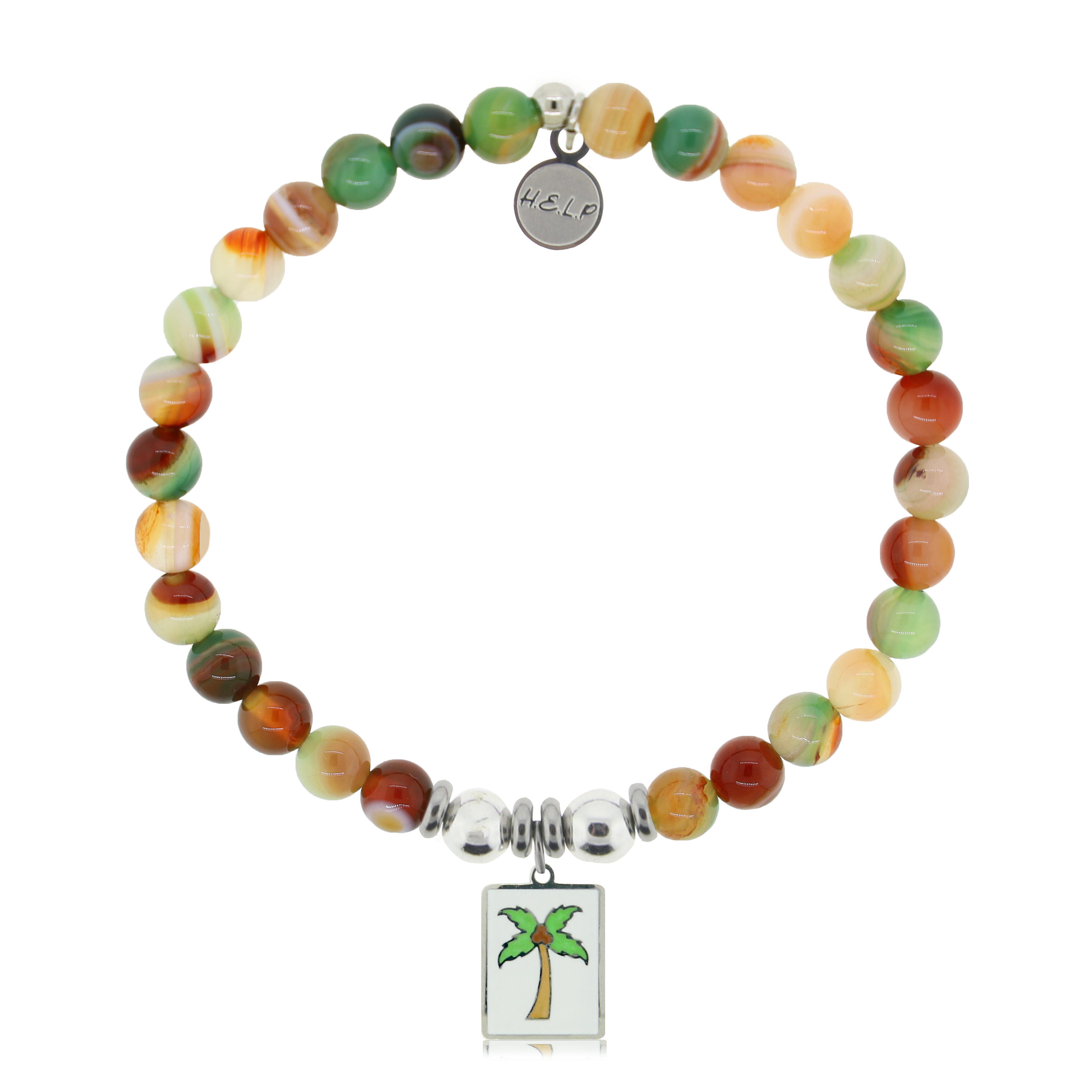 Palm Tree Enamel Charm with Multi Agate Charity Bracelet