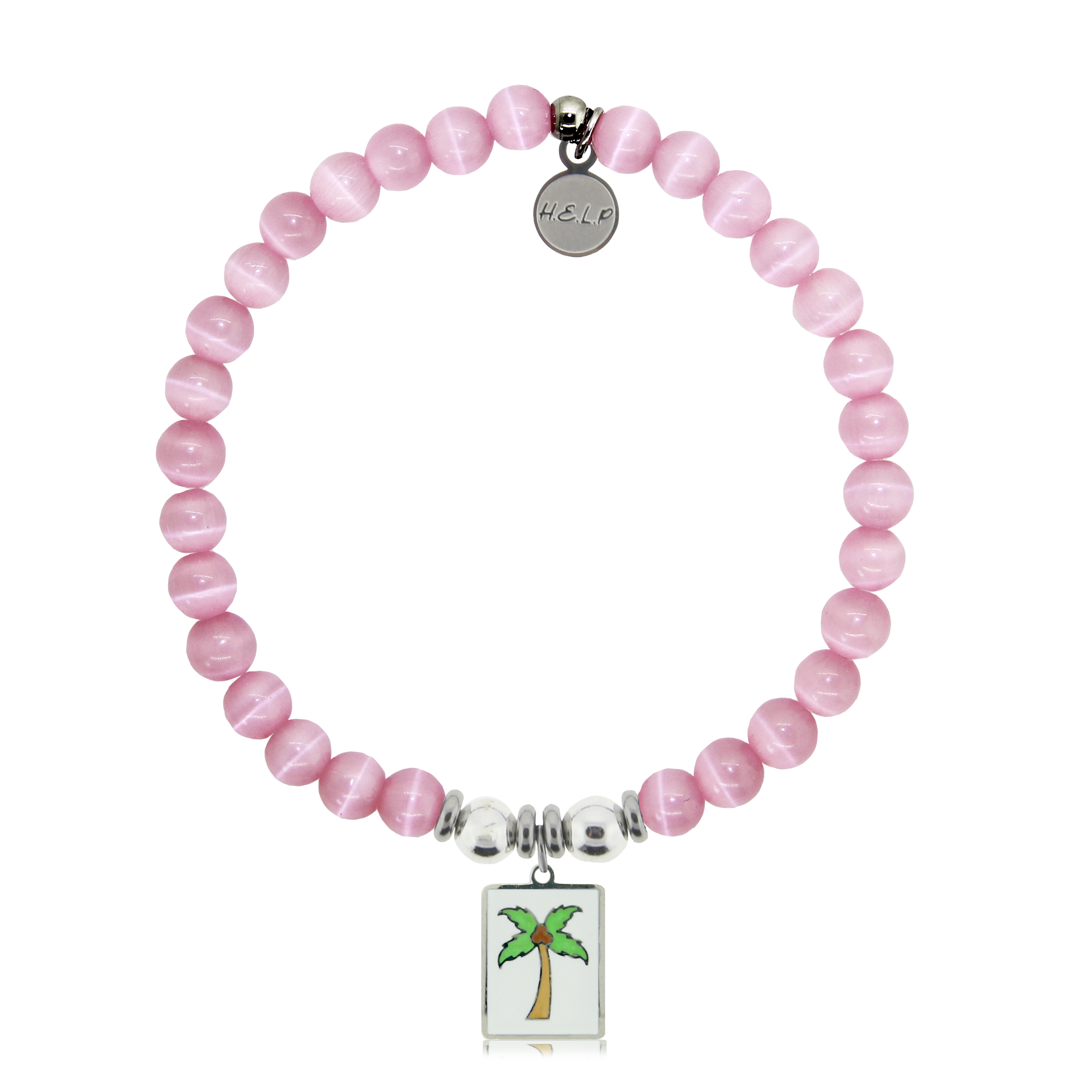 Palm Tree Enamel Charm with Pink Cats Eye Charity Bracelet