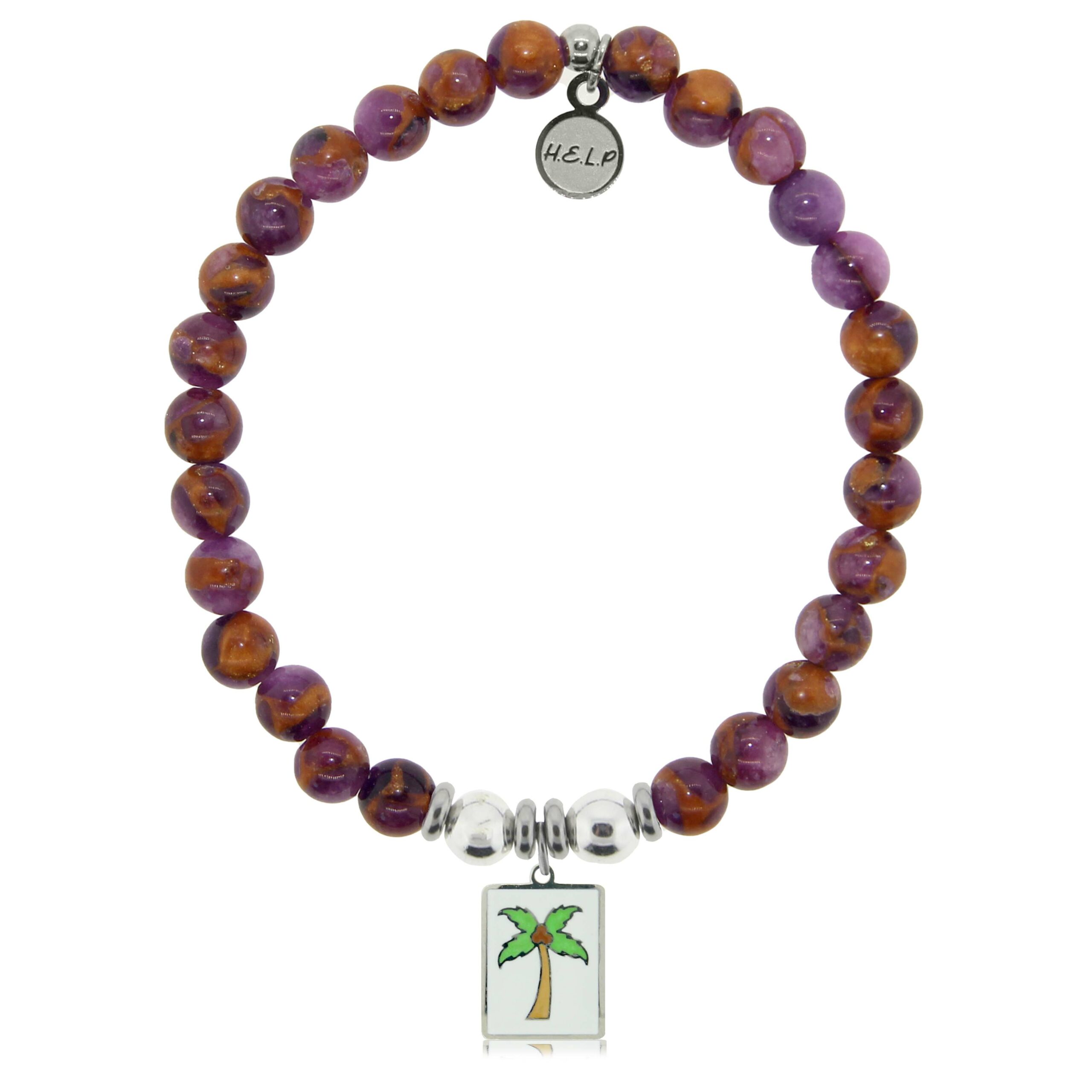 Palm Tree Enamel Charm with Purple Earth Quartz Charity Bracelet