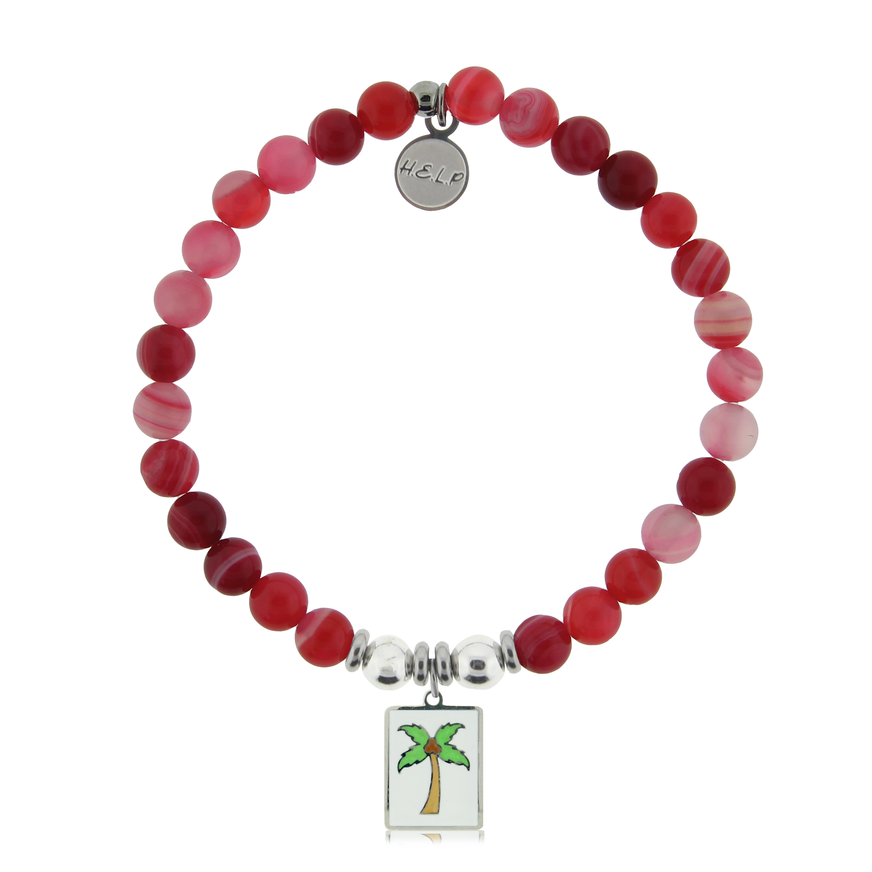 Palm Tree Enamel Charm with Red Stripe Agate Charity Bracelet