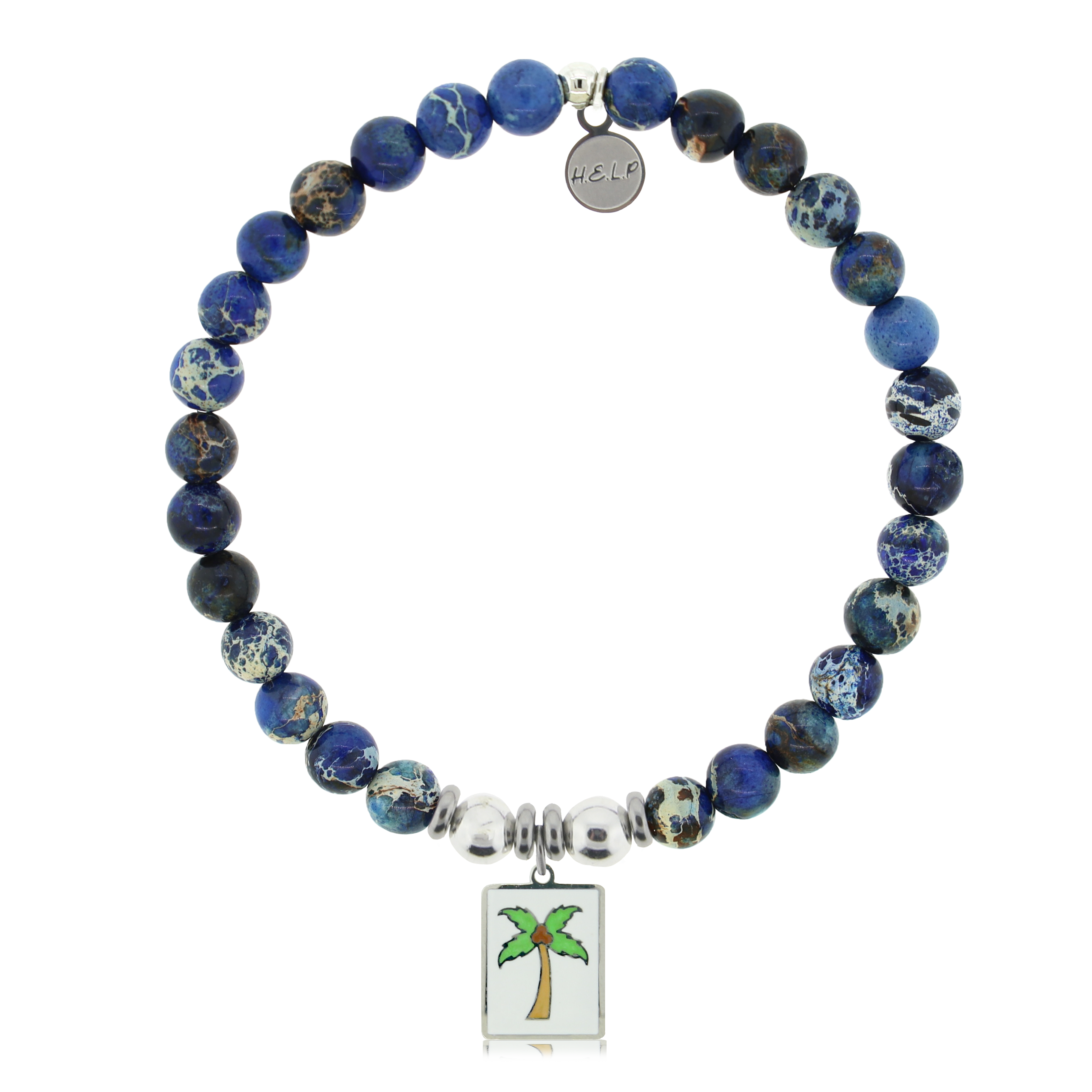 Palm Tree Enamel Charm with Royal Blue Jasper Charity Bracelet