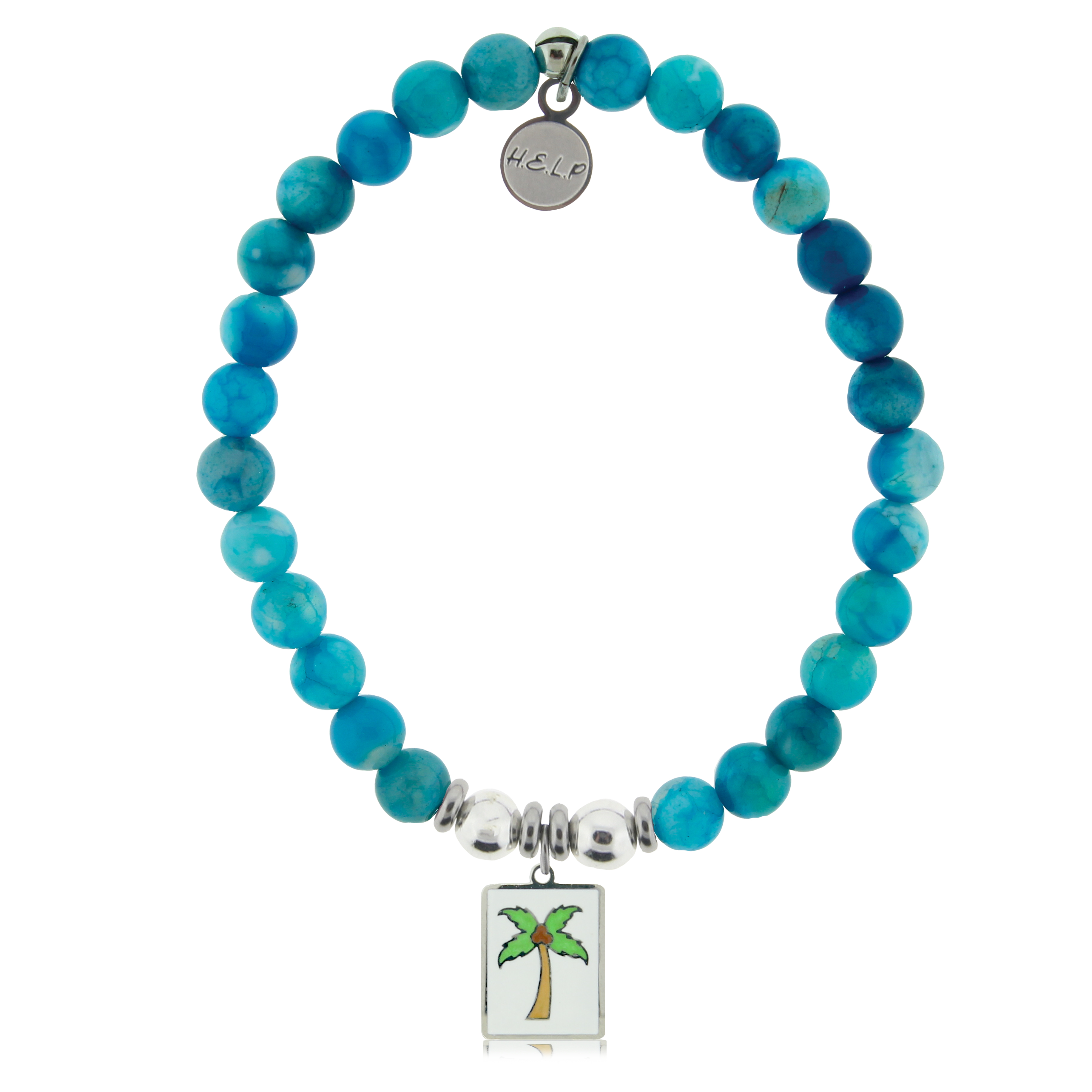 Palm Tree Enamel Charm with Tropic Blue Agate Charity Bracelet