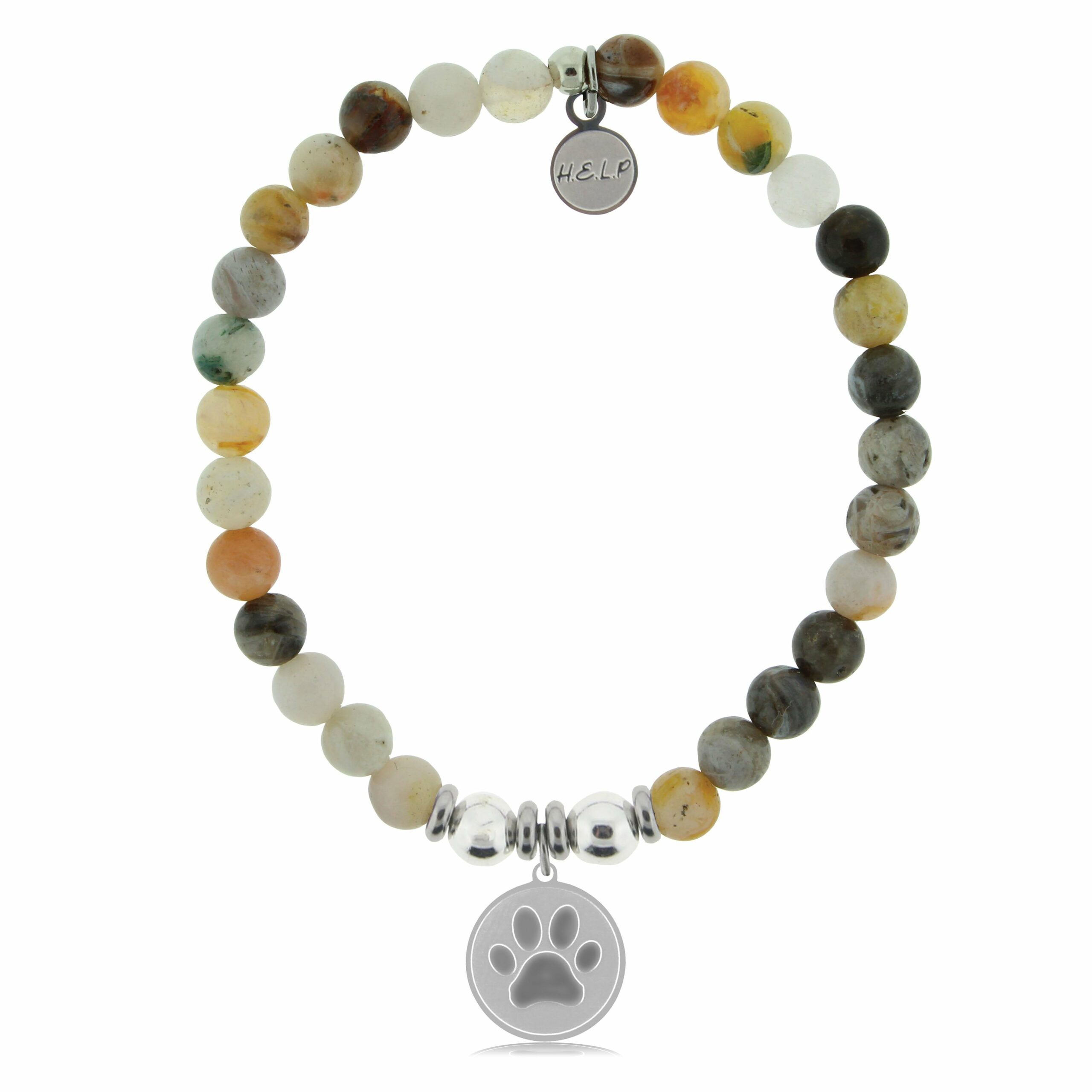 Paw Print Charm with Montana Agate Beads Charity Bracelet