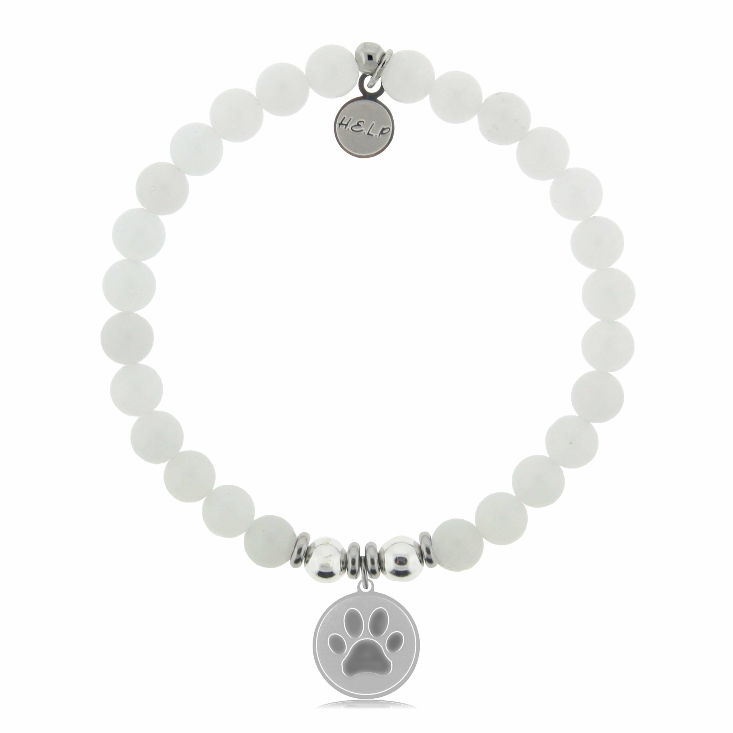 Paw Print Charm with White Jade Beads Charity Bracelet