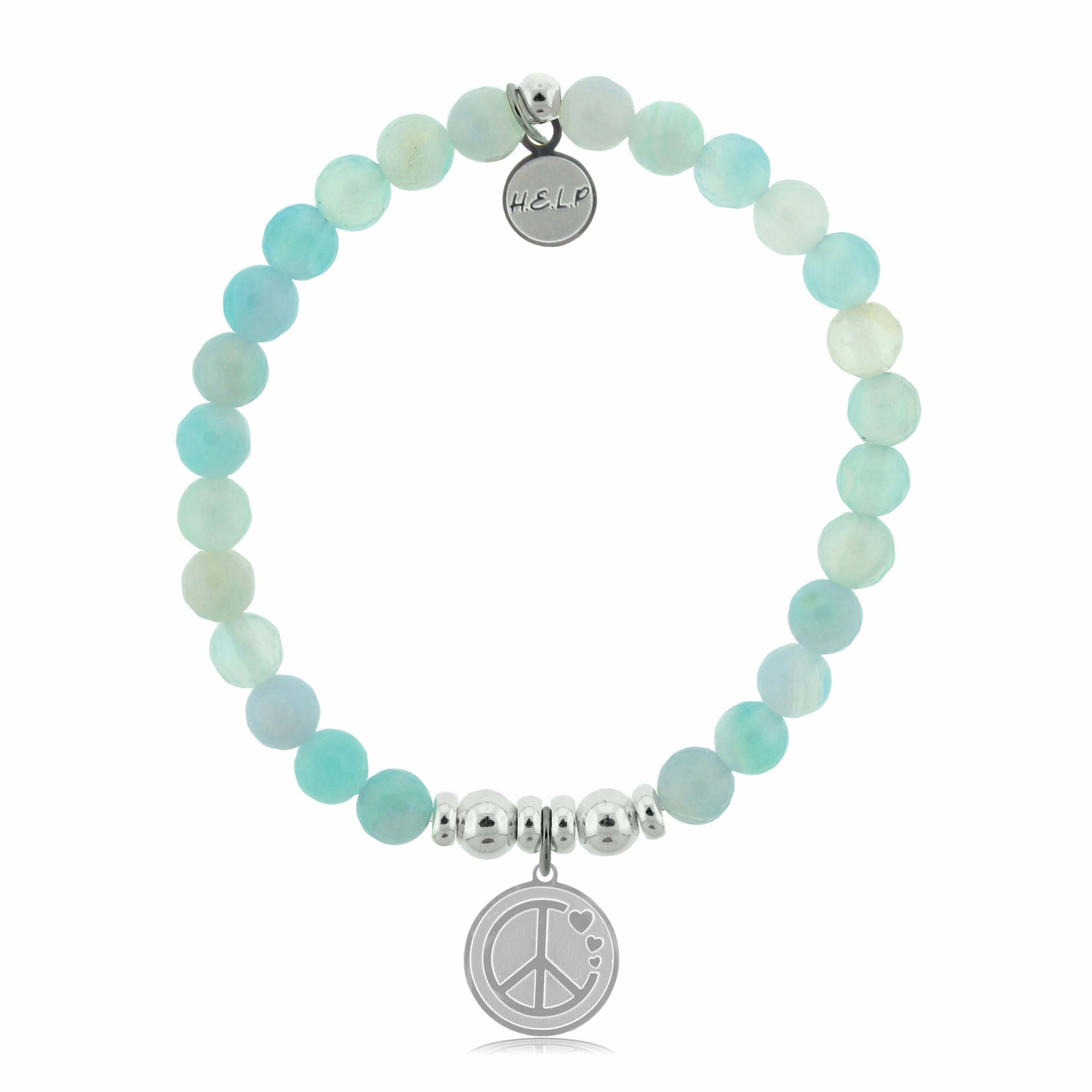 Peace & Love Charm with Light Blue Agate Beads Charity Bracelet