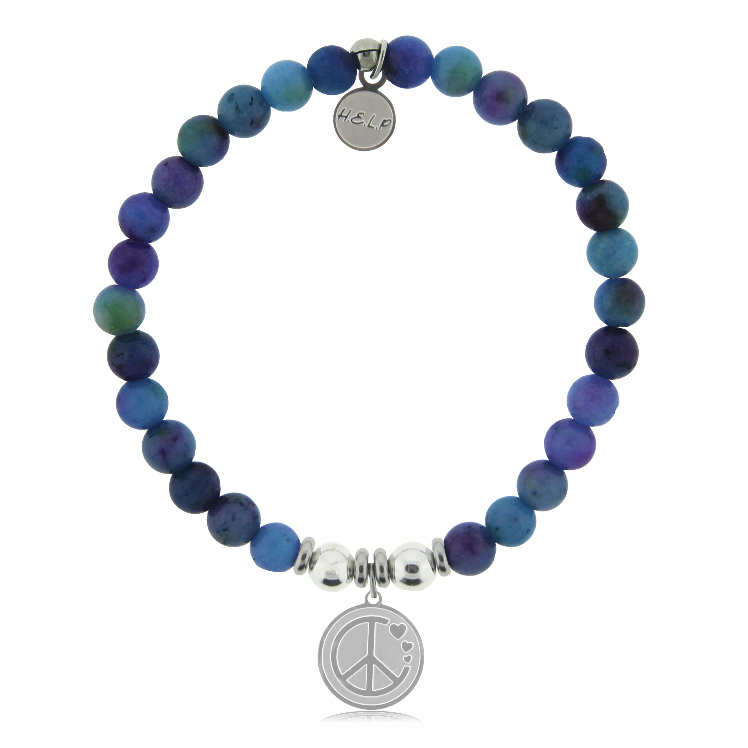 Peace & Love Charm with Wildberry Jade Beads Charity Bracelet