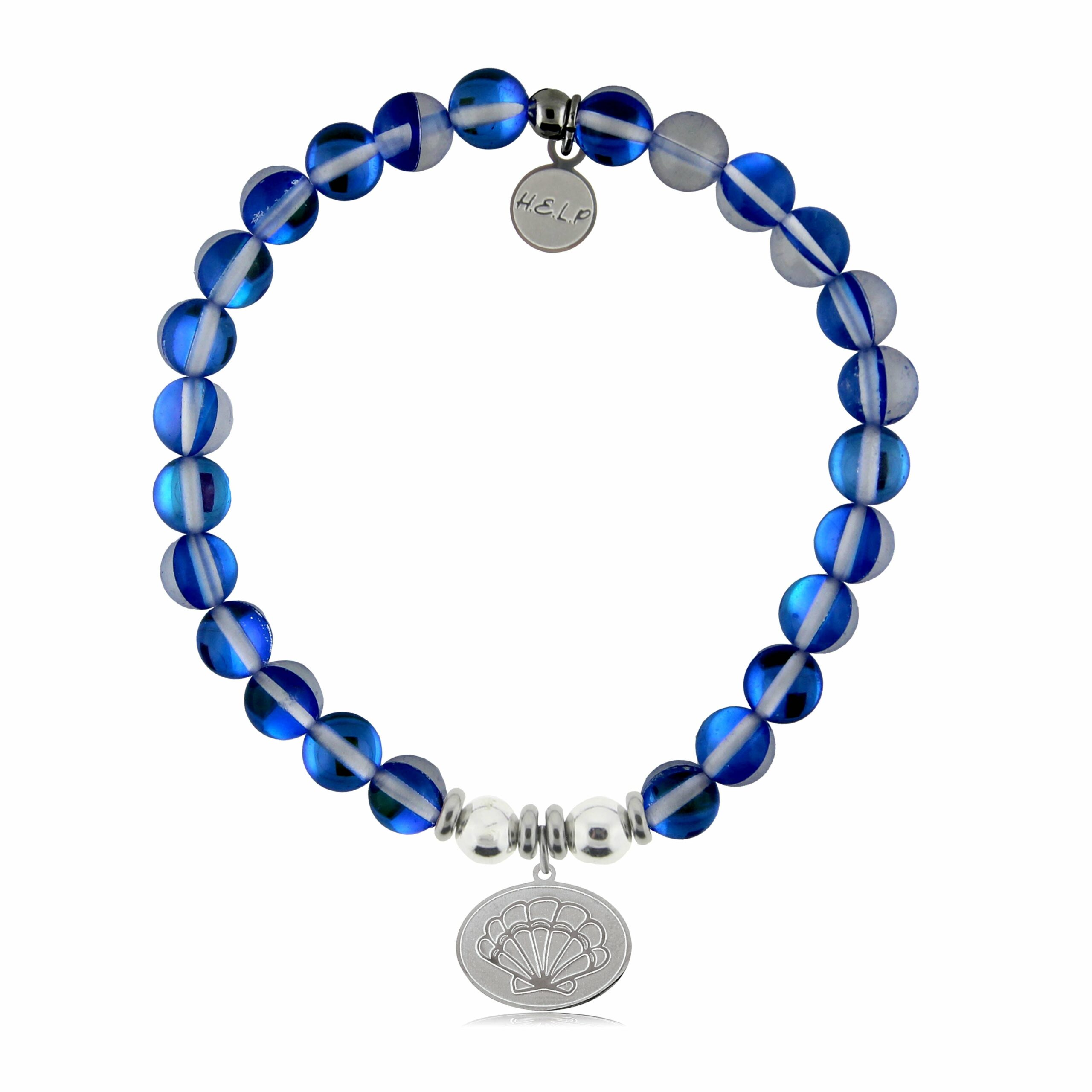 Seashell Charm with Blue Opalescent Beads Charity Bracelet