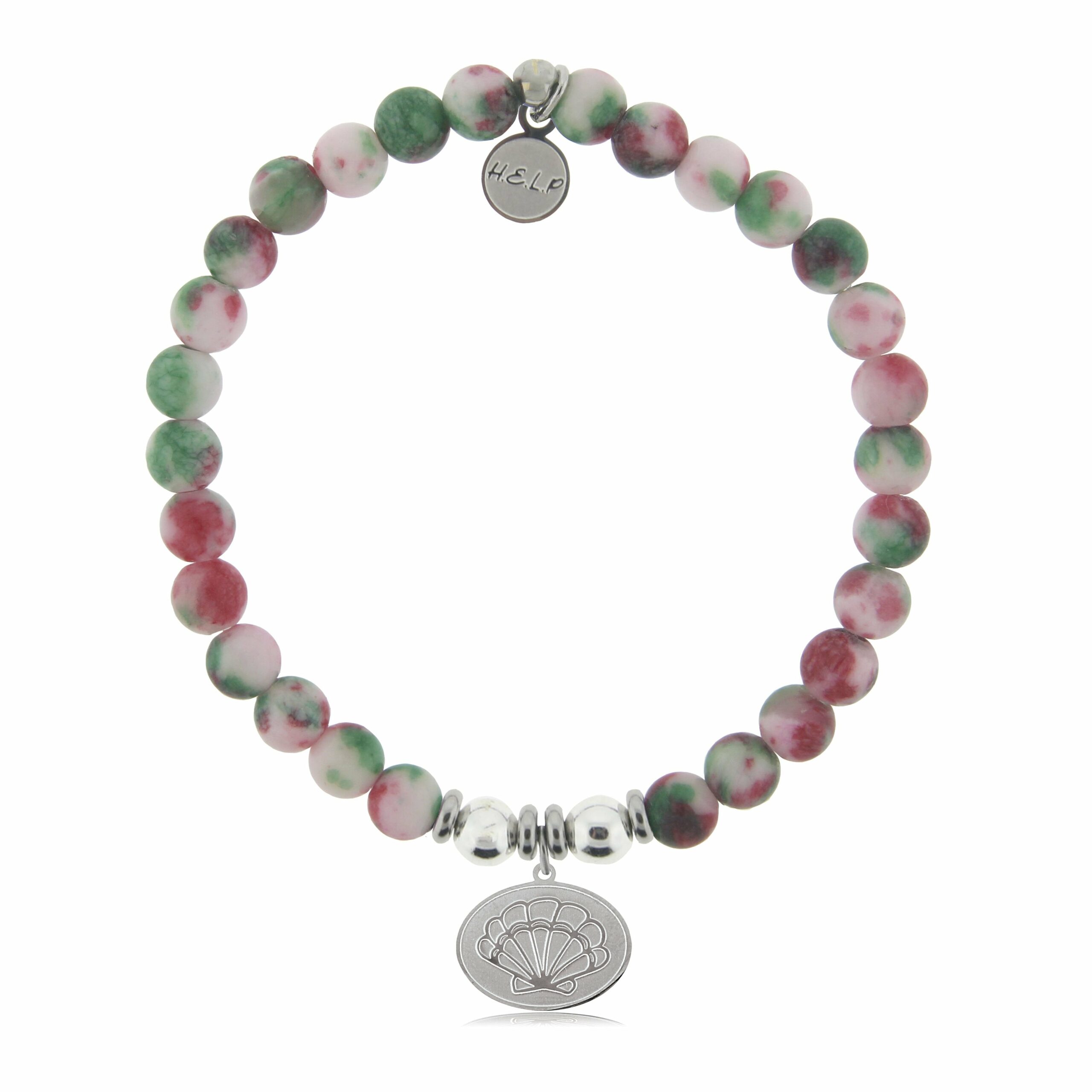 Seashell Charm with Holiday Jade Beads Charity Bracelet