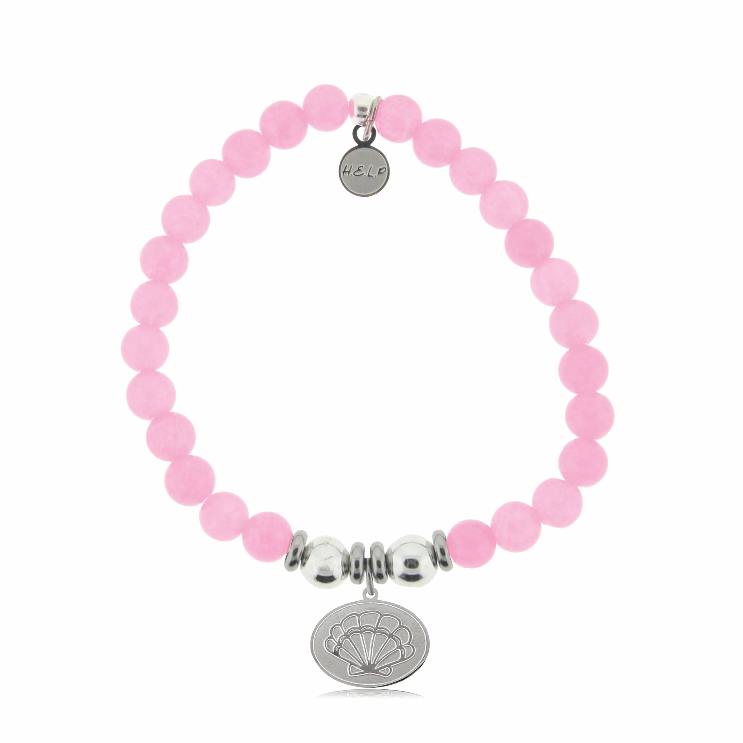 Seashell Charm with Pink Agate Beads Charity Bracelet