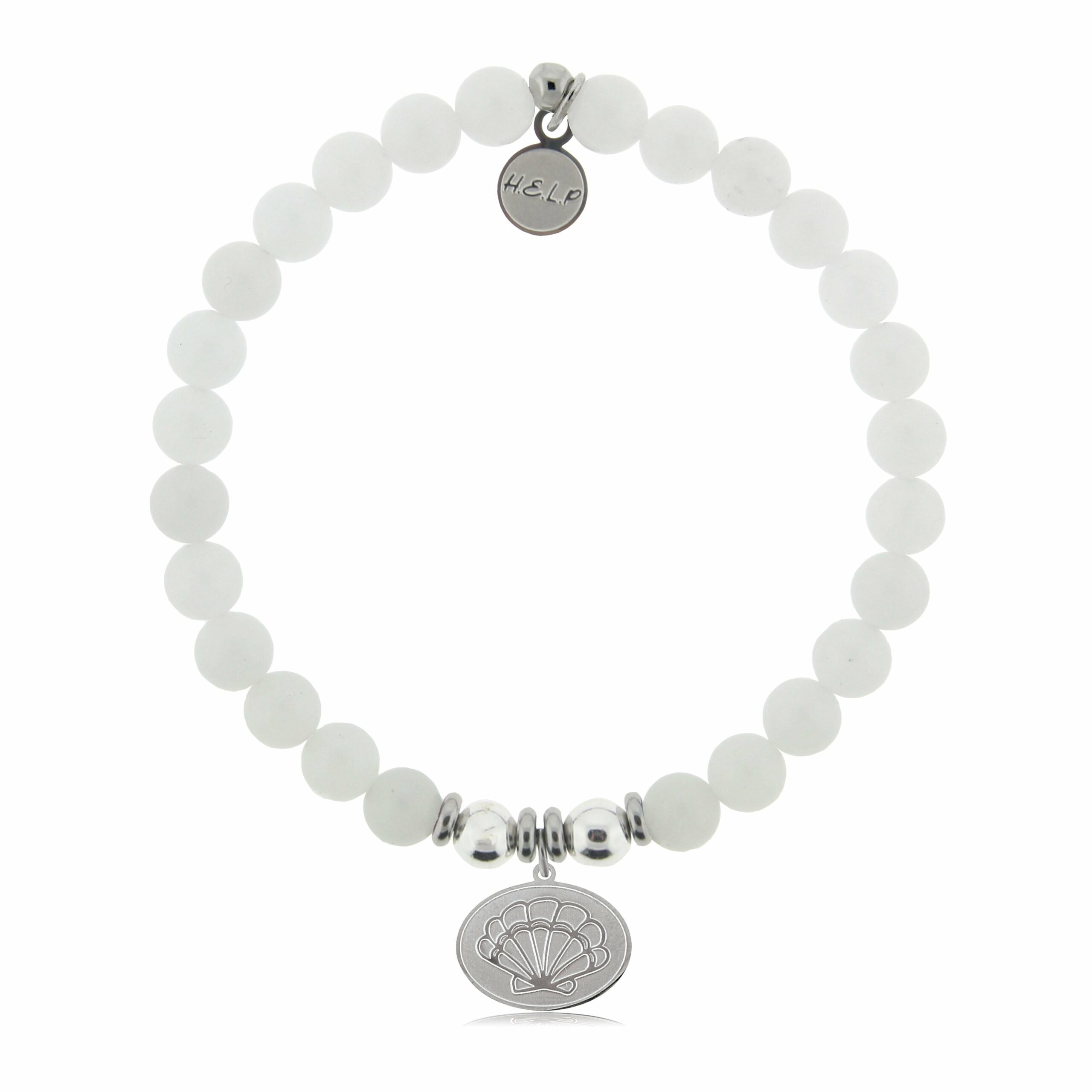 Seashell Charm with White Jade Beads Charity Bracelet