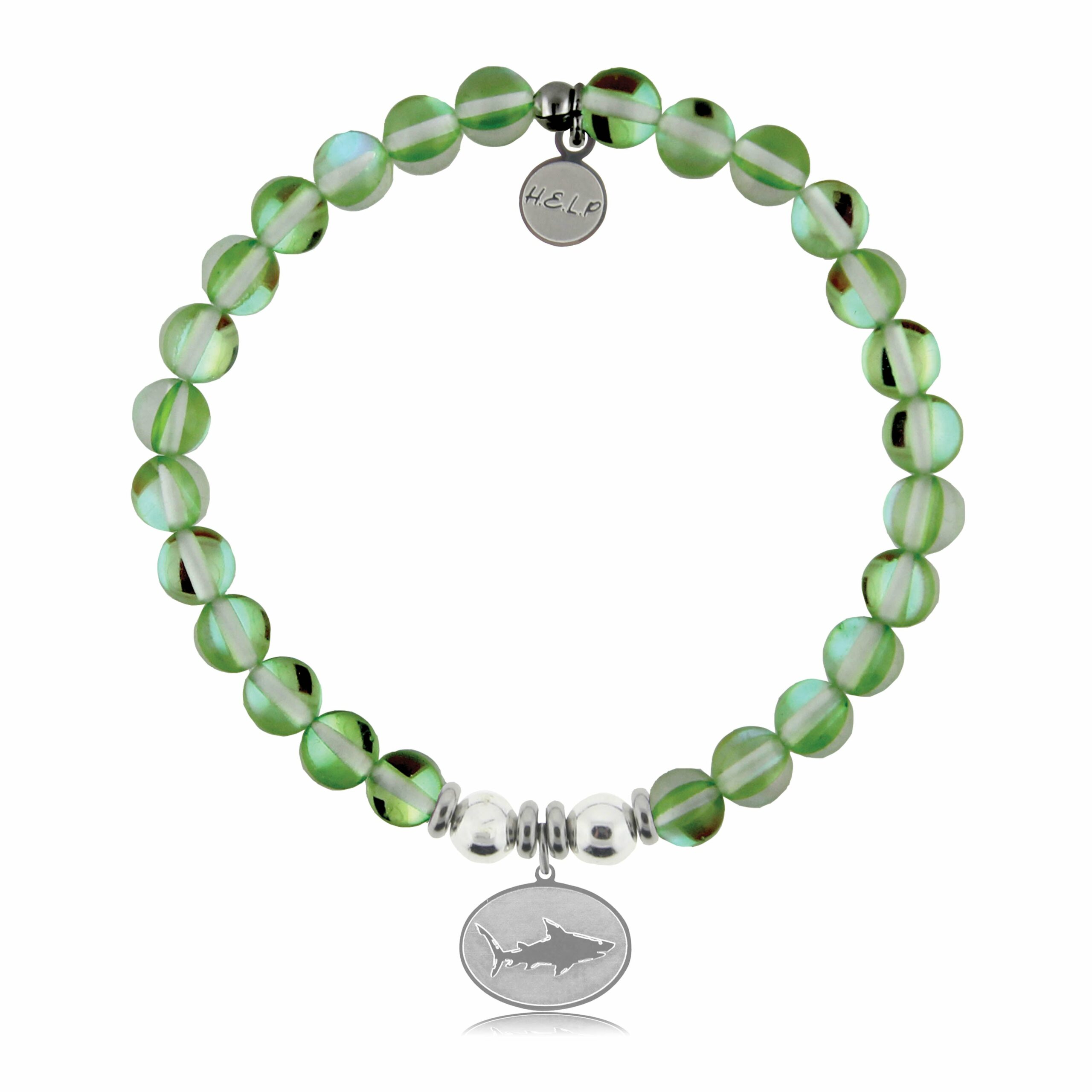 Shark Charm with Green Opalescent Charity Bracelet