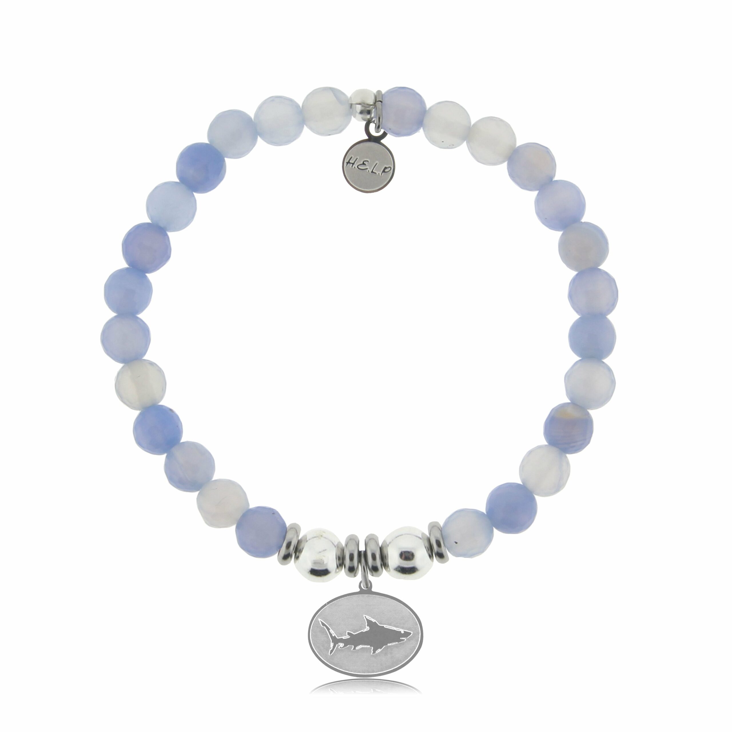 Shark Charm with Sky Blue Agate Beads Charity Bracelet