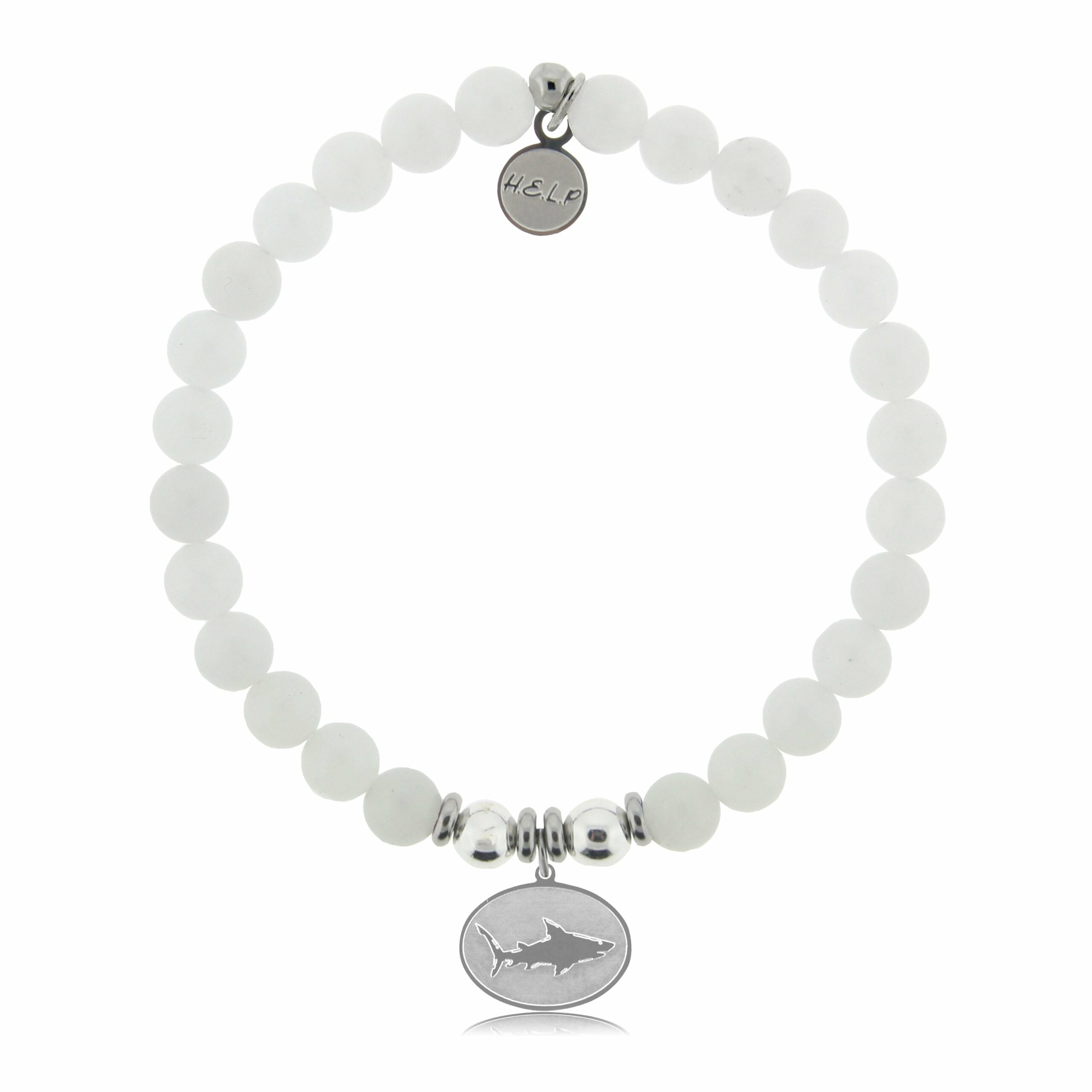 Shark Charm with White Jade Beads Charity Bracelet