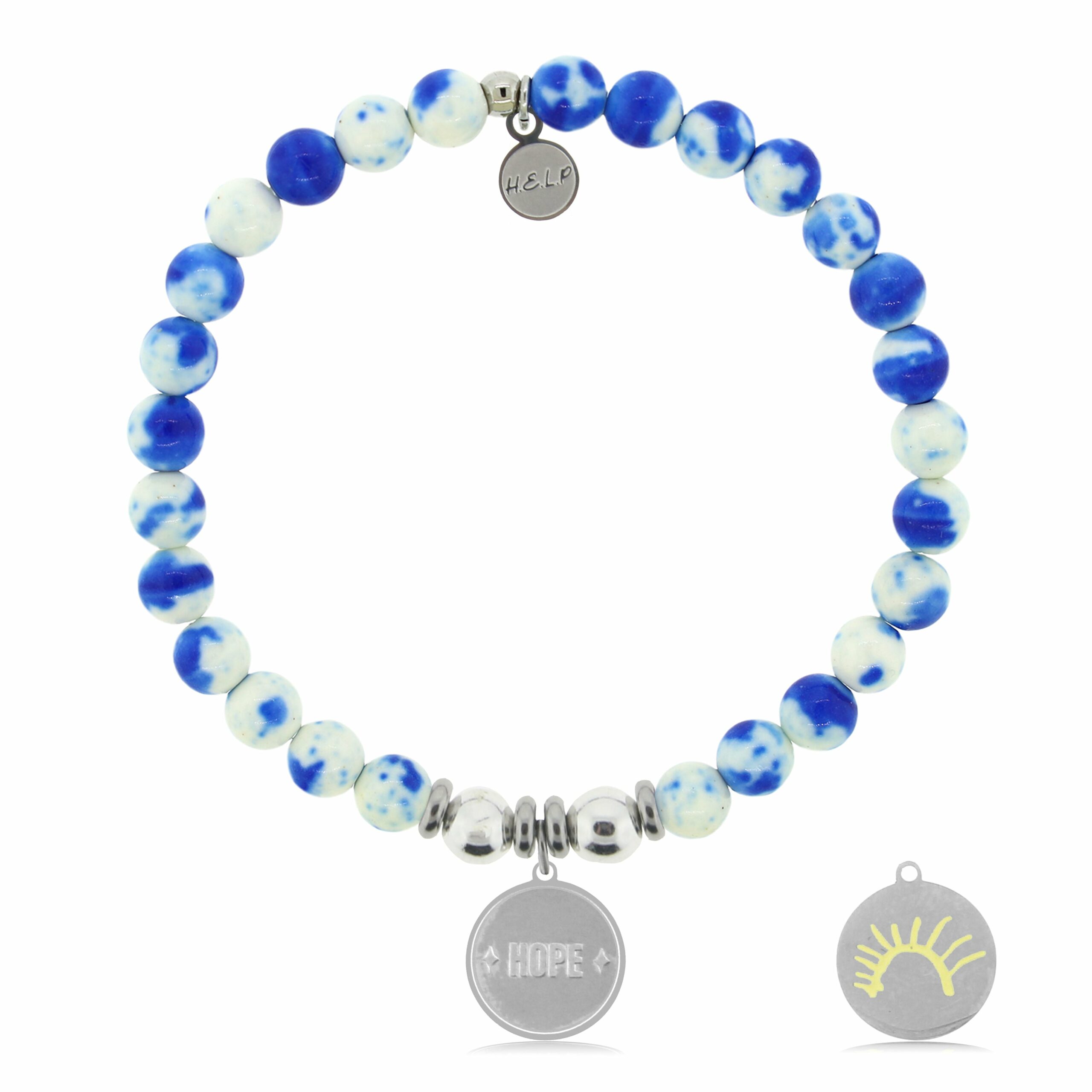 St. Jude Collection: Sun Charm with Blue and White Jade Charity Bracelet