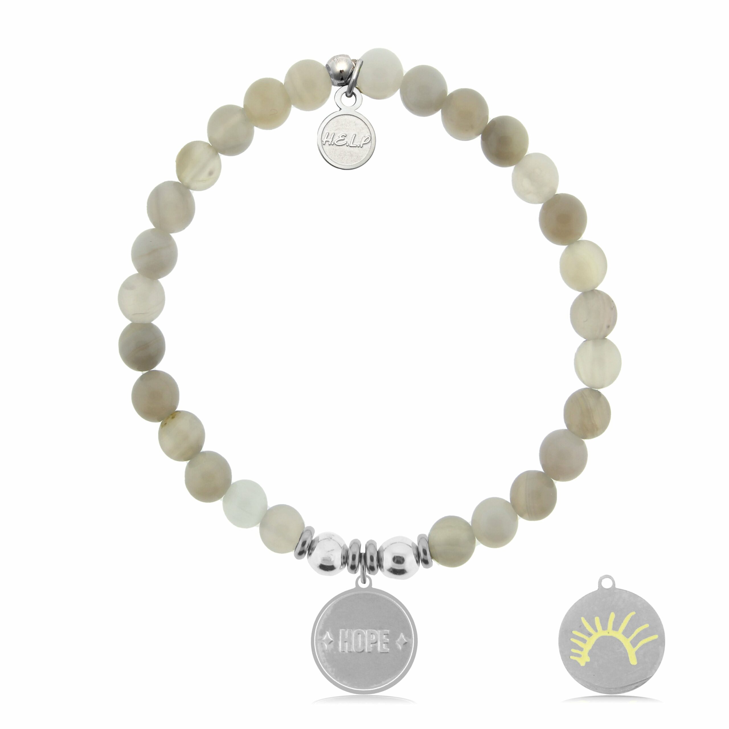 St. Jude Collection: Sun Charm with Grey Stripe Agate Charity Bracelet