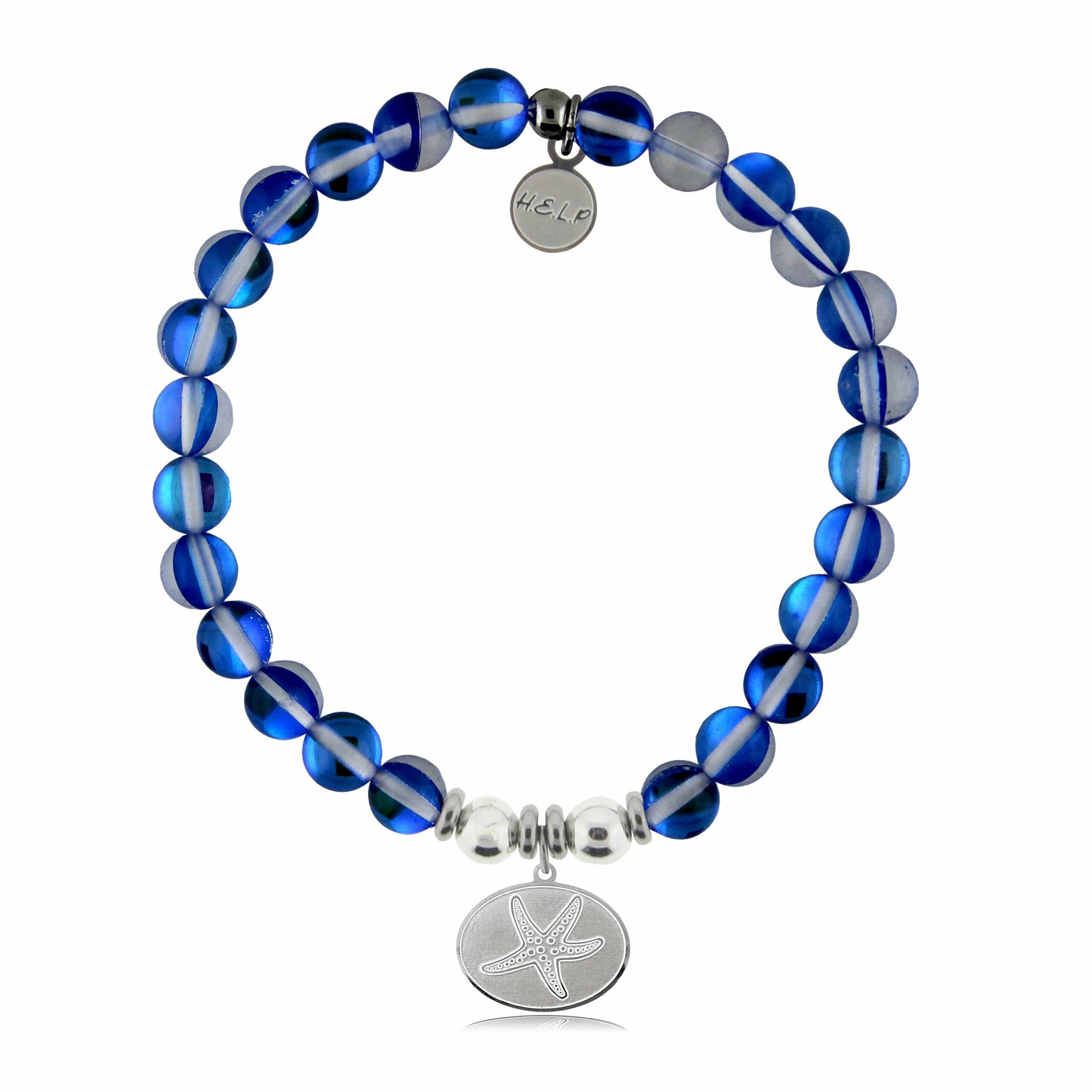 Starfish Charm with Blue Opalescent Beads Charity Bracelet