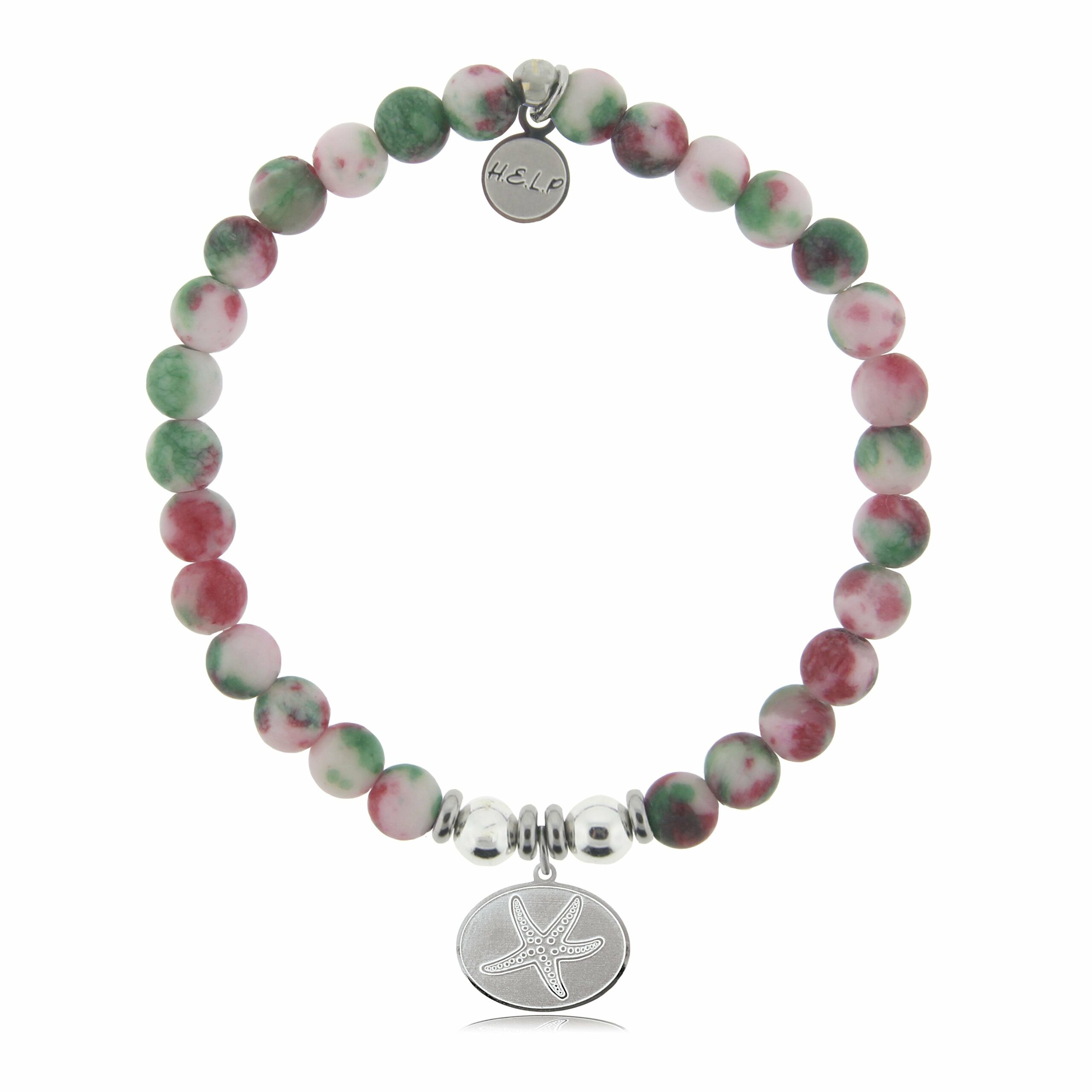 Starfish Charm with Holiday Jade Beads Charity Bracelet