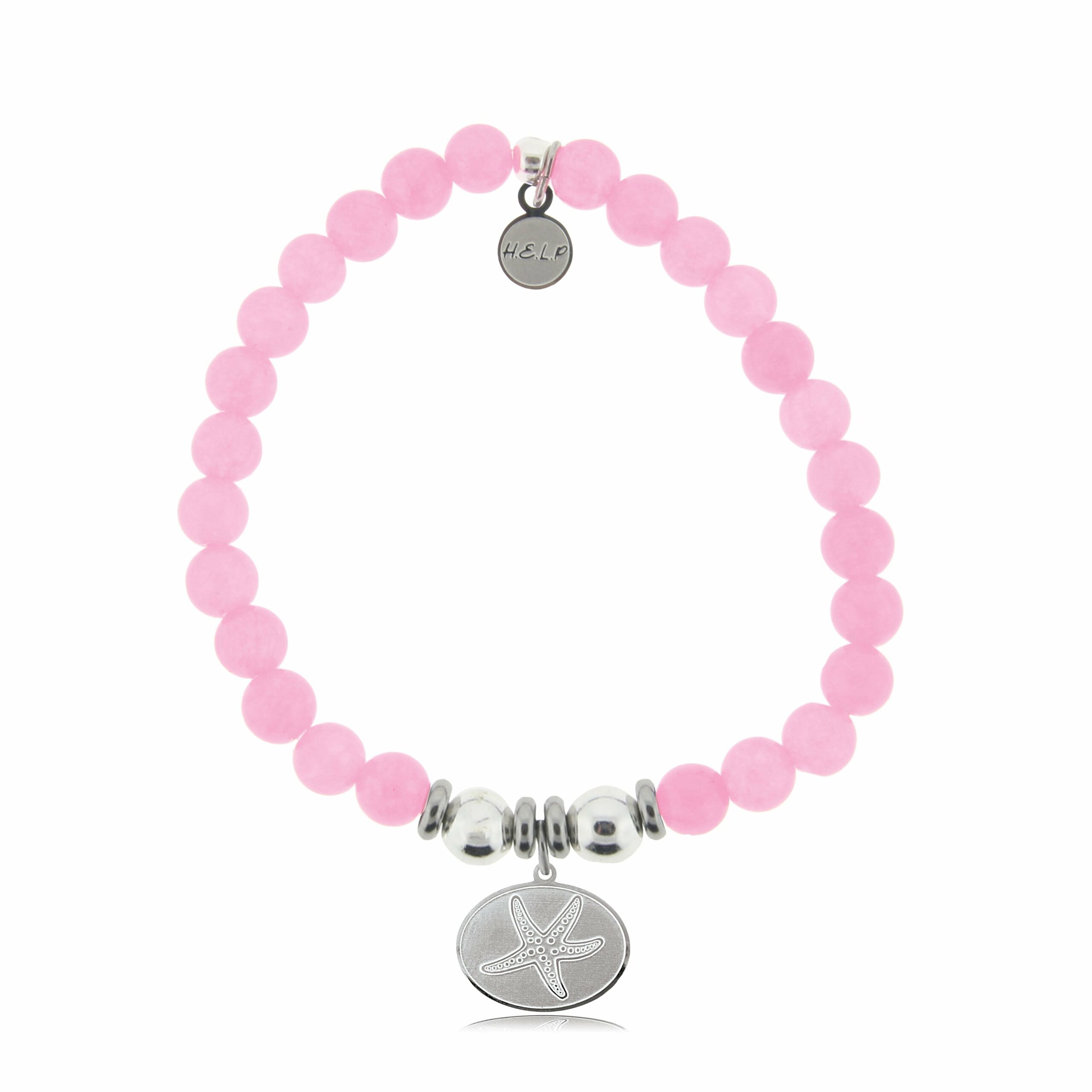 Starfish Charm with Pink Agate Beads Charity Bracelet