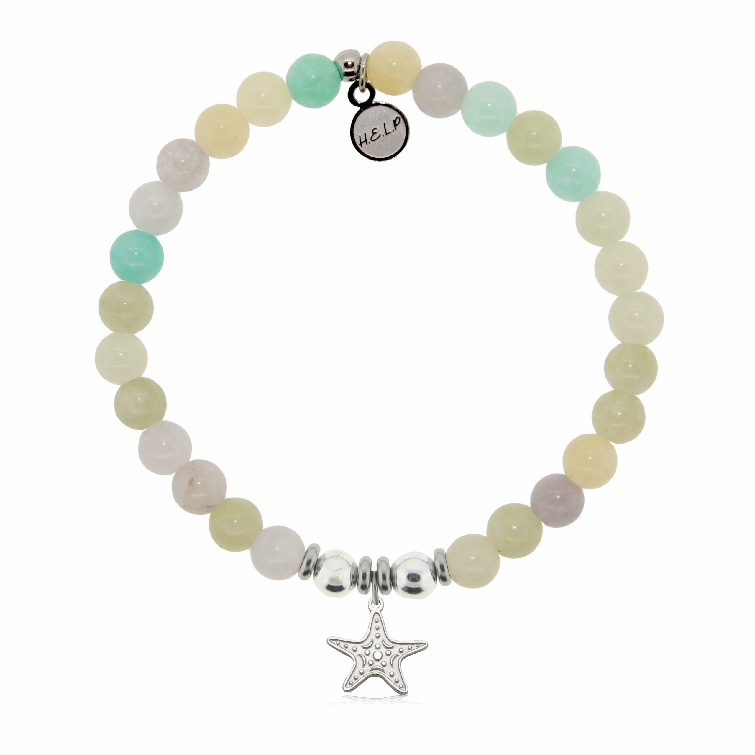 Starfish Cutout Charm with Green Yellow Jade Charity Bracelet