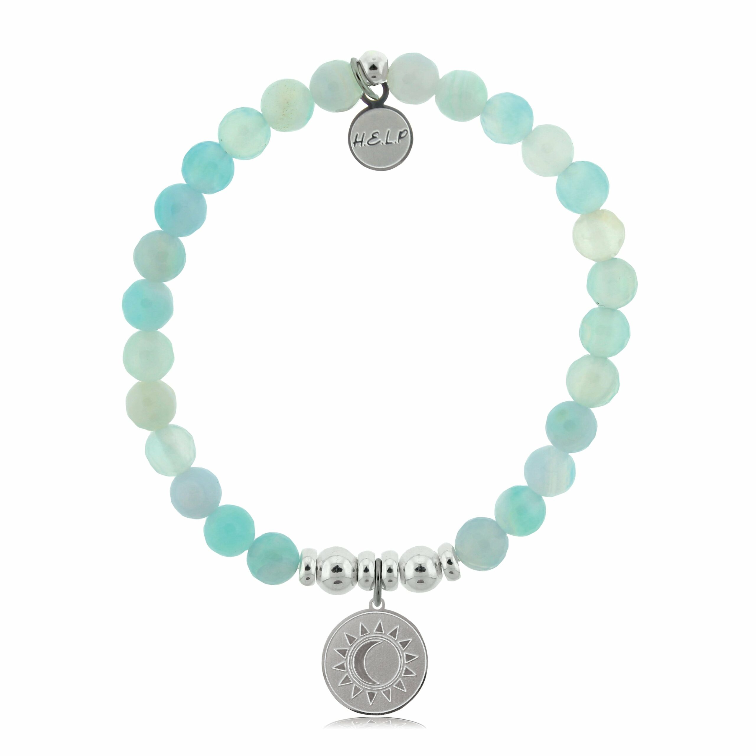 Sun and Moon Charm with Light Blue Agate Beads Charity Bracelet