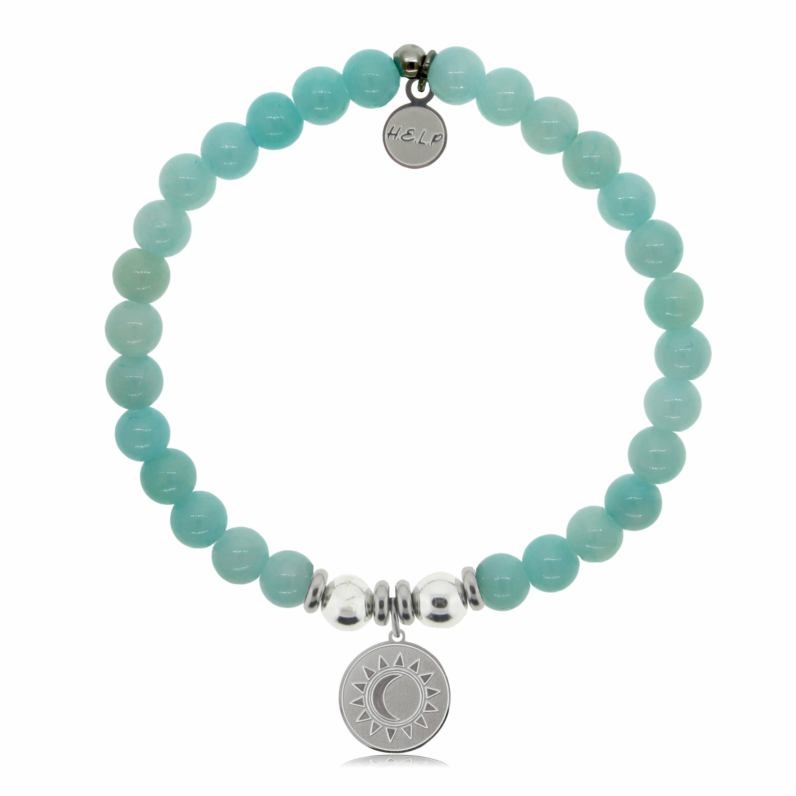 Sun and Moon Charm with Baby Blue Quartz Beads Charity Bracelet