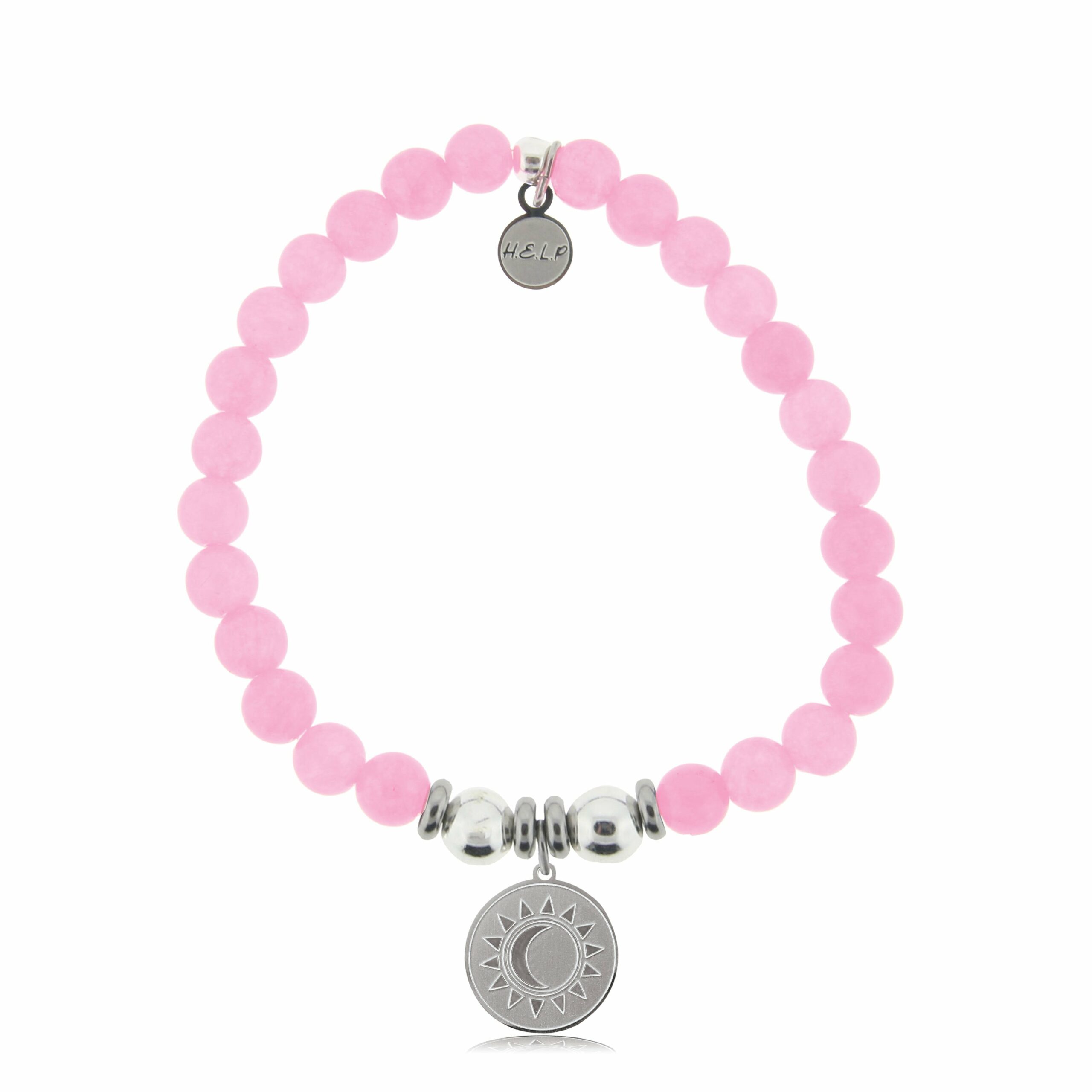 Sun and Moon Charm with Pink Agate Beads Charity Bracelet