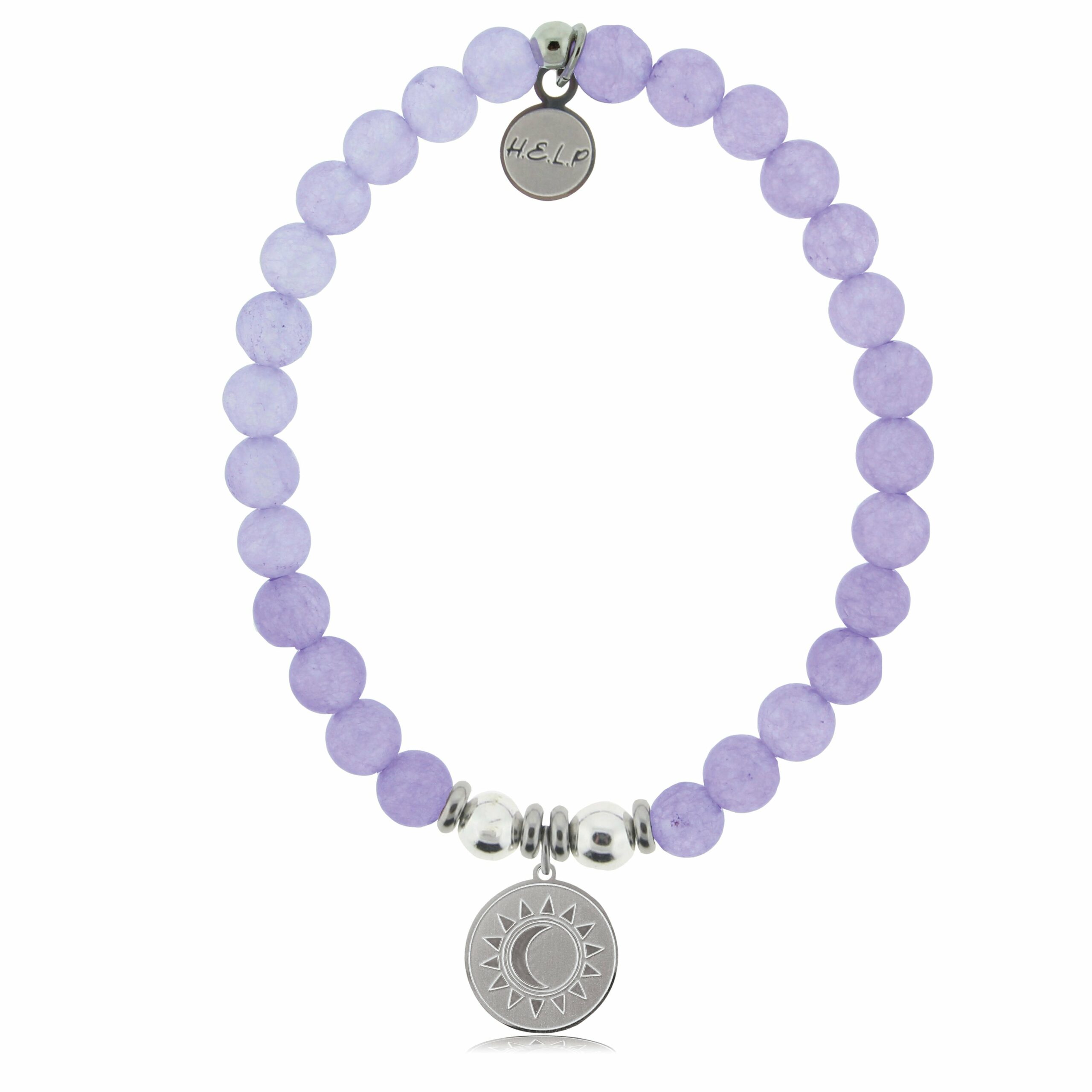 Sun and Moon Charm with Purple Jade Beads Charity Bracelet