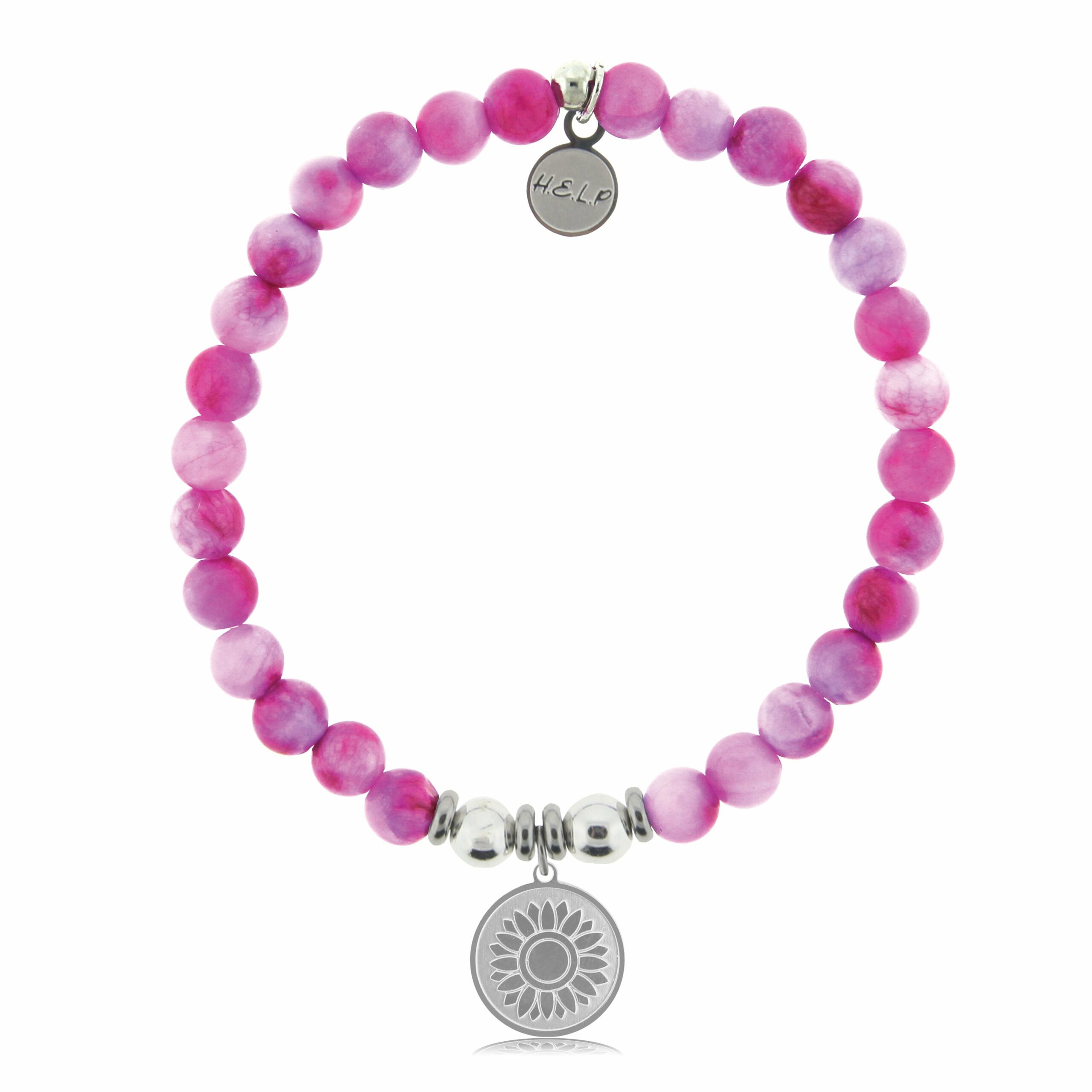 Sunflower Charm with Hot Pink Jade Beads Charity Bracelet