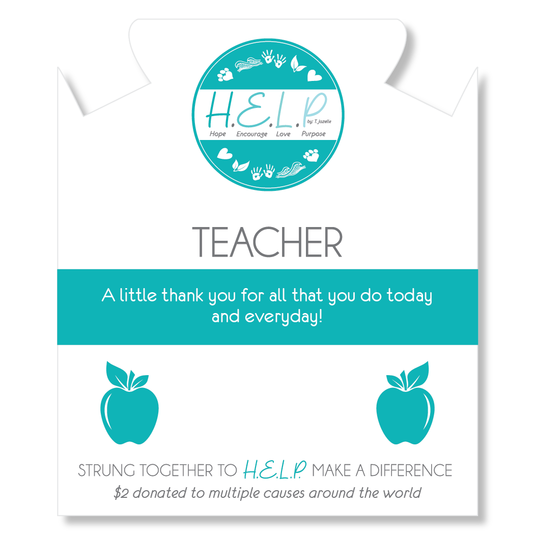 Teacher Charm with White Cats Eye Charity Bracelet