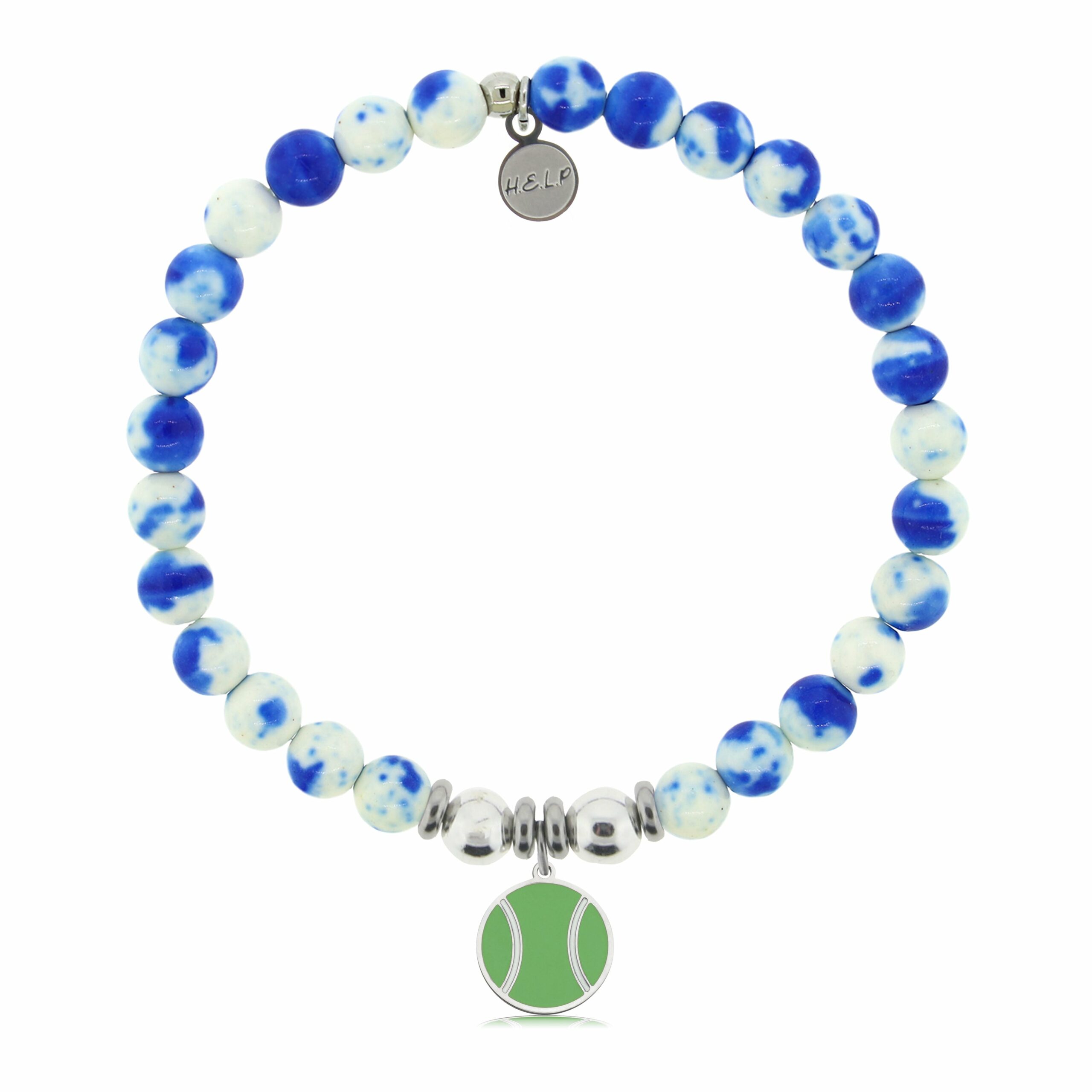 Tennis Ball Charm with Blue and White Jade Charity Bracelet