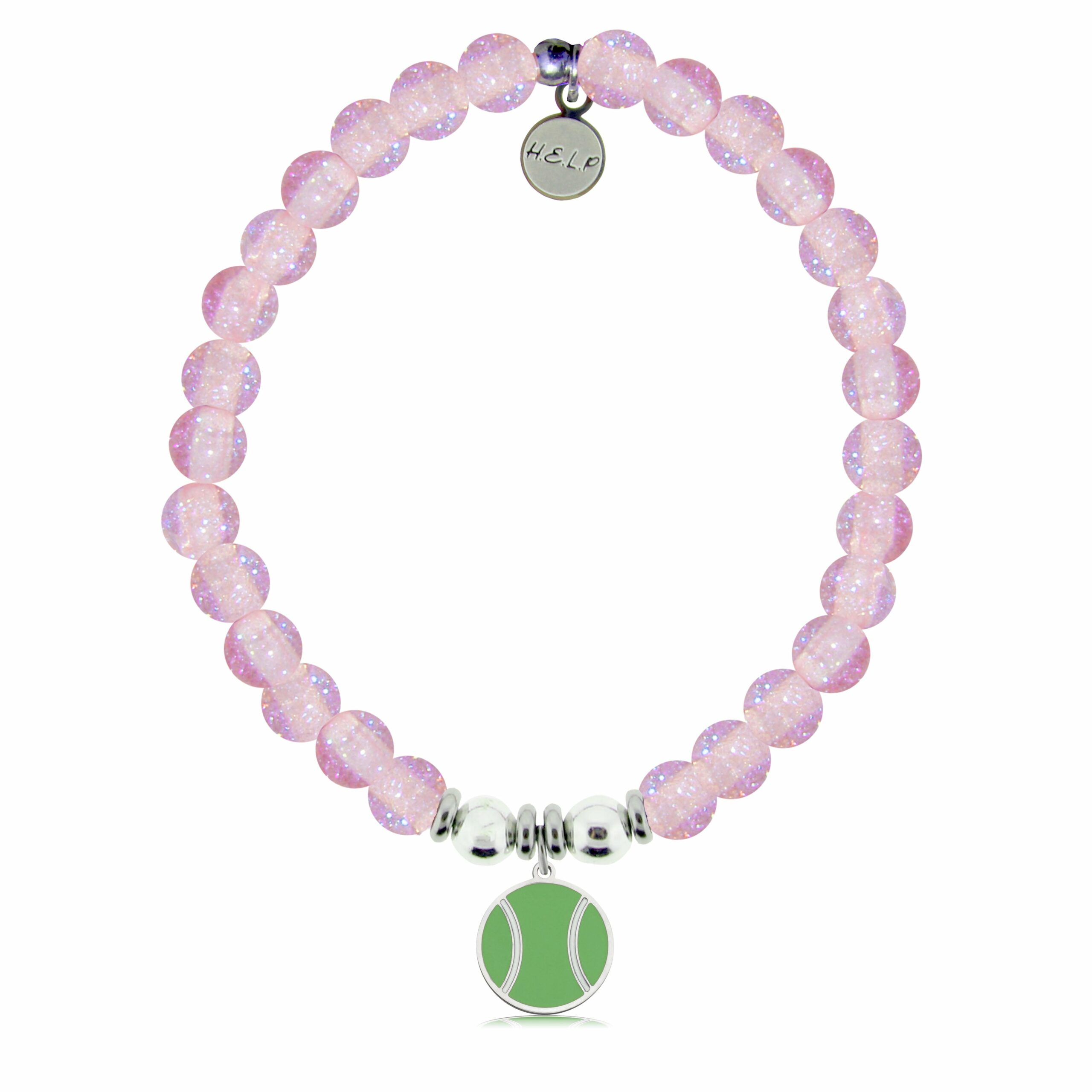 Tennis Ball Charm with Pink Glass Shimmer Charity Bracelet